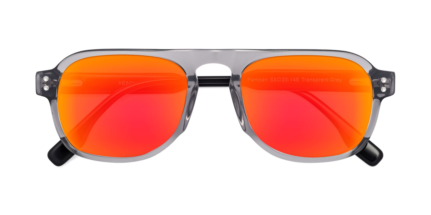 Folded Front of Pamban in Transprent Gray with Red Gold Mirrored Lenses