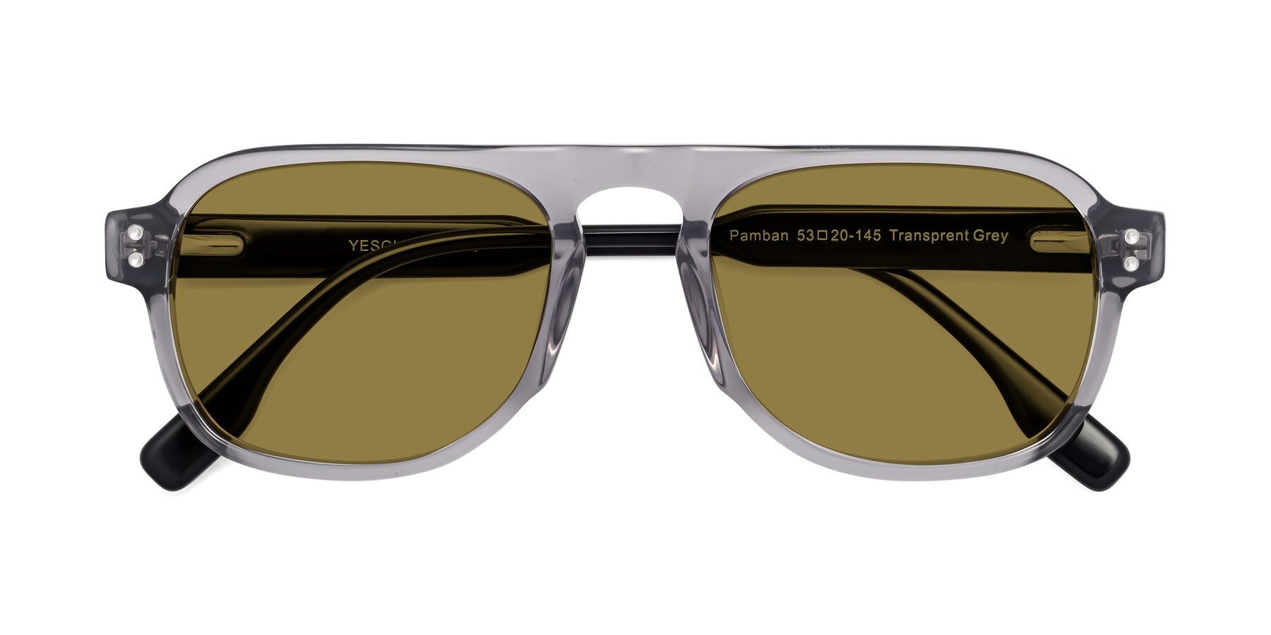 Folded Front of Pamban in Transprent Gray with Brown Polarized Lenses