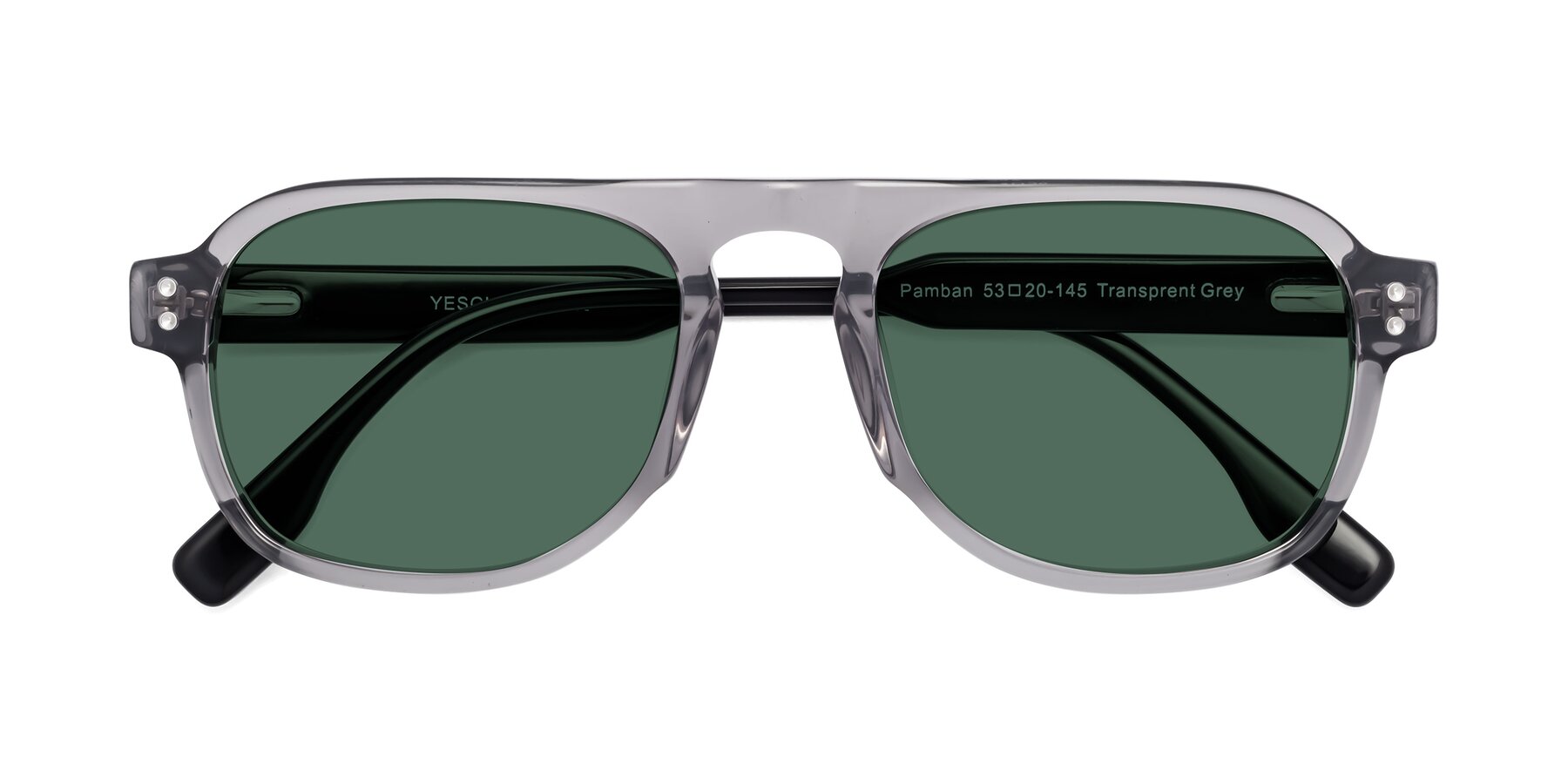 Folded Front of Pamban in Transprent Gray with Green Polarized Lenses