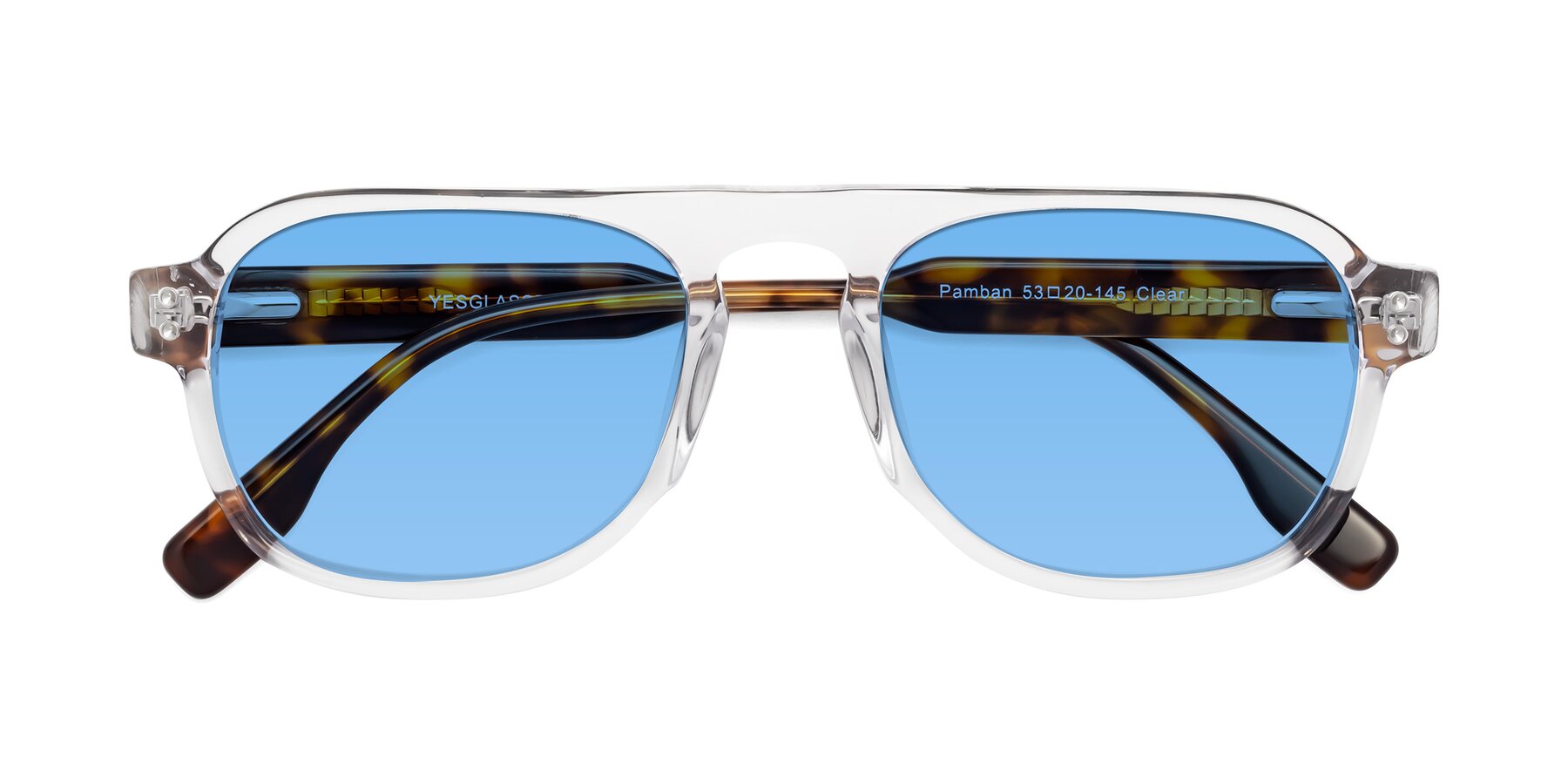 Folded Front of Pamban in Clear with Medium Blue Tinted Lenses