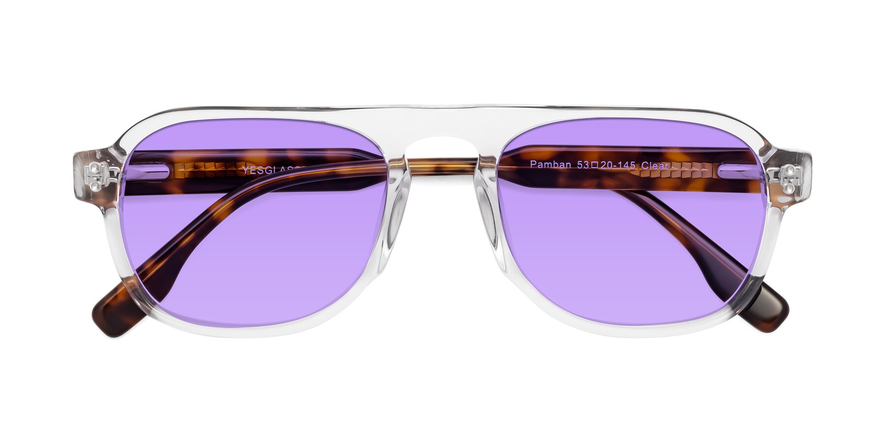 Folded Front of Pamban in Clear with Medium Purple Tinted Lenses