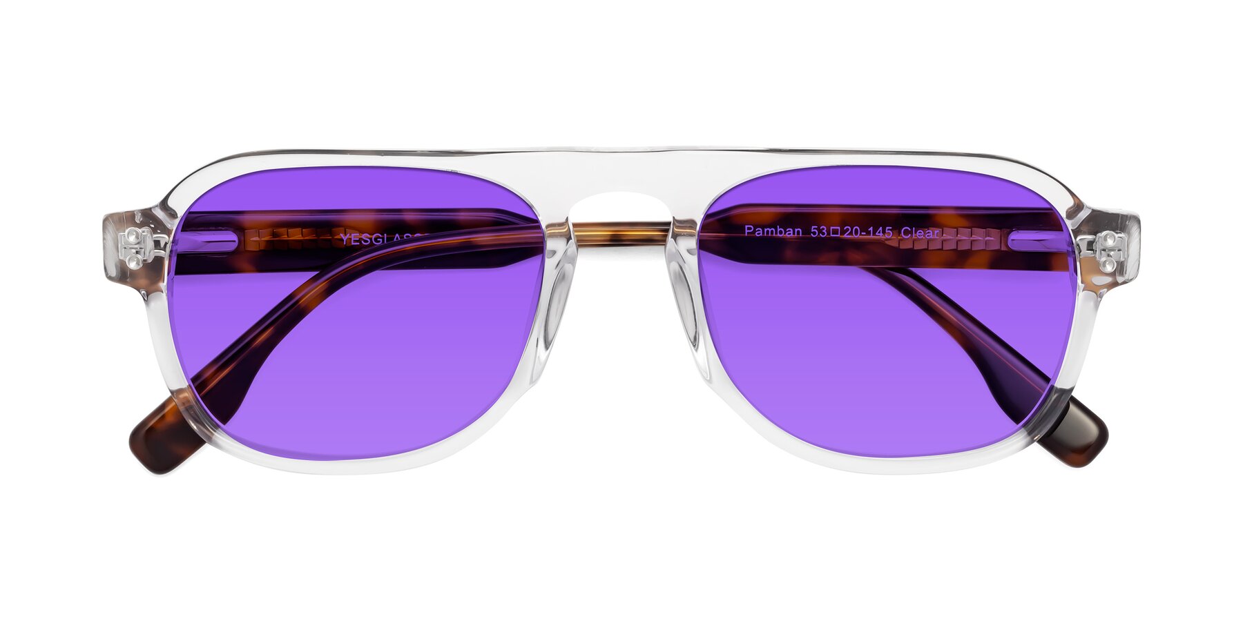 Folded Front of Pamban in Clear with Purple Tinted Lenses