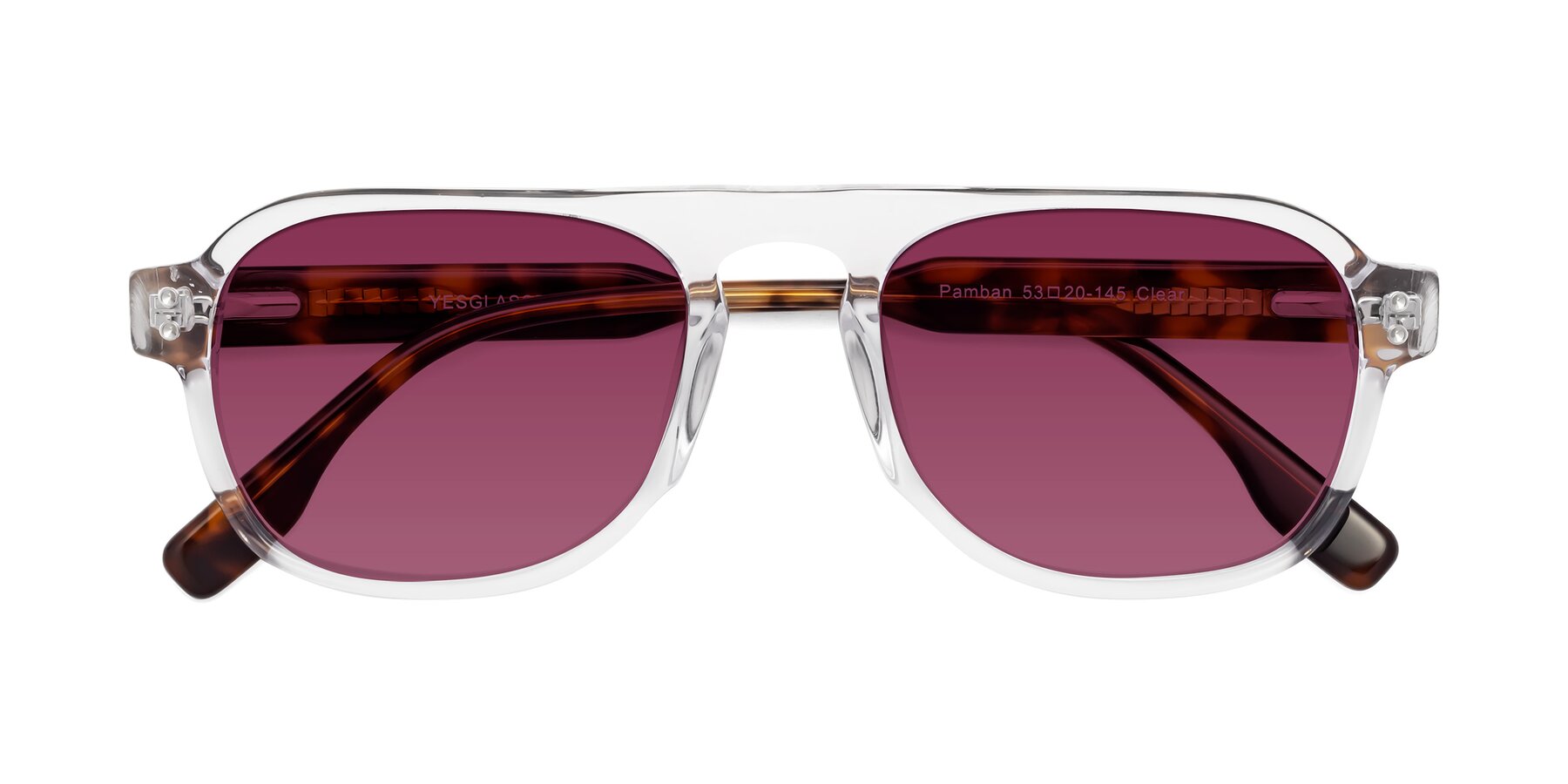 Folded Front of Pamban in Clear with Wine Tinted Lenses