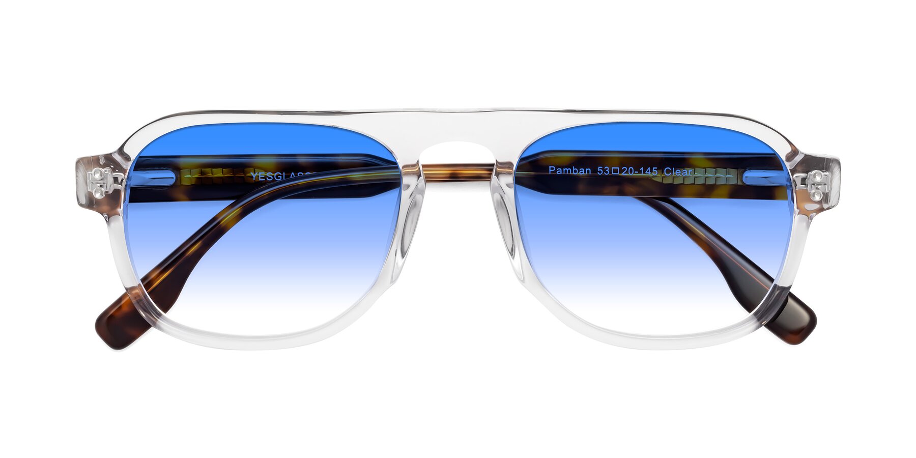Folded Front of Pamban in Clear with Blue Gradient Lenses