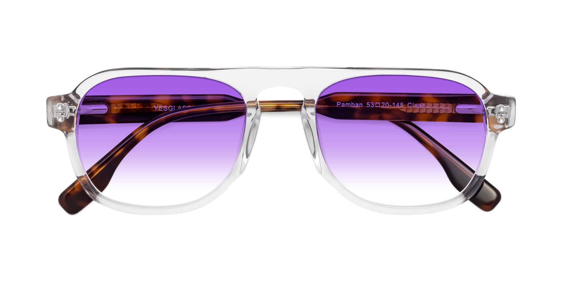 Folded Front of Pamban in Clear with Purple Gradient Lenses
