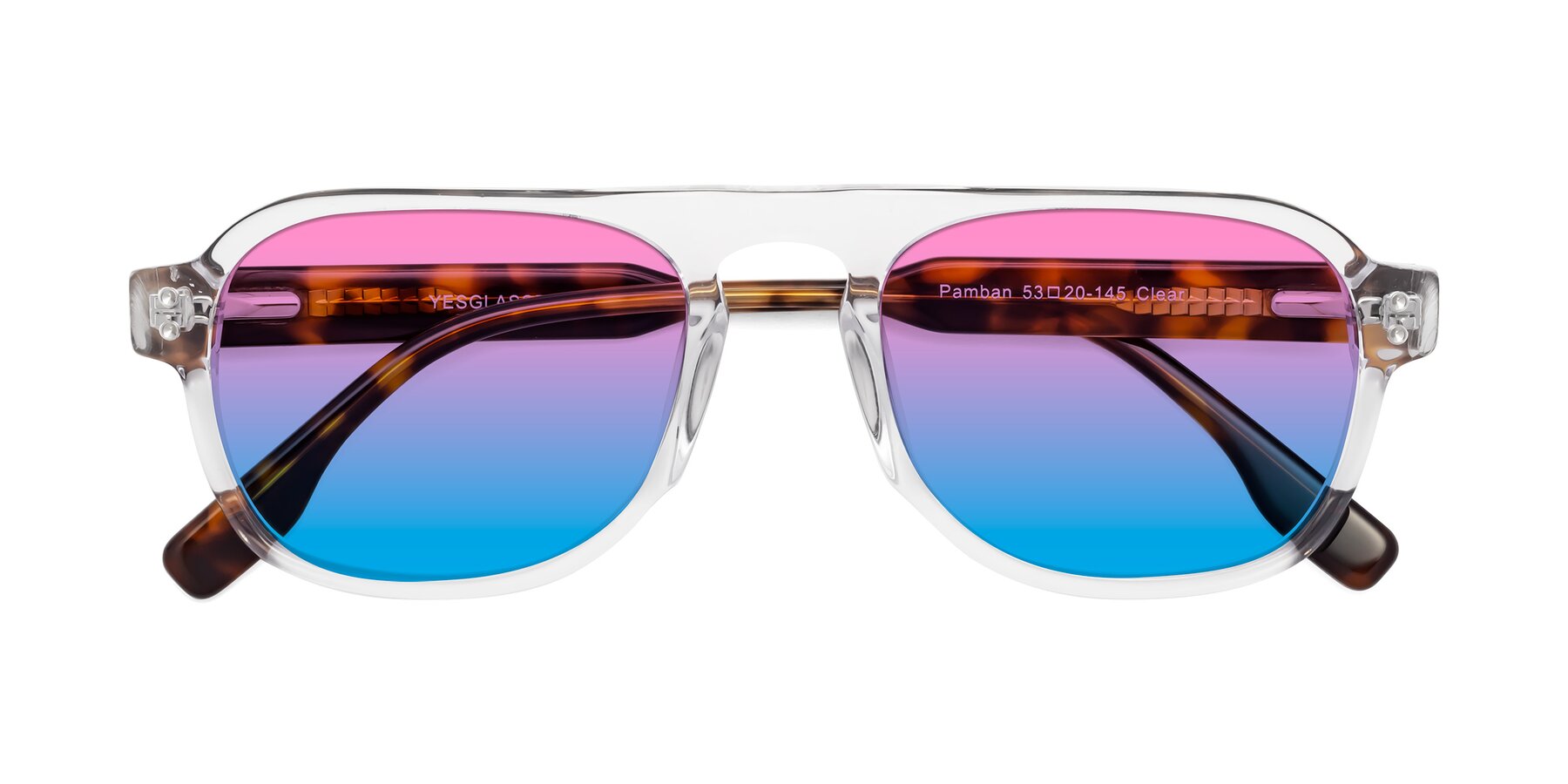 Folded Front of Pamban in Clear with Pink / Blue Gradient Lenses