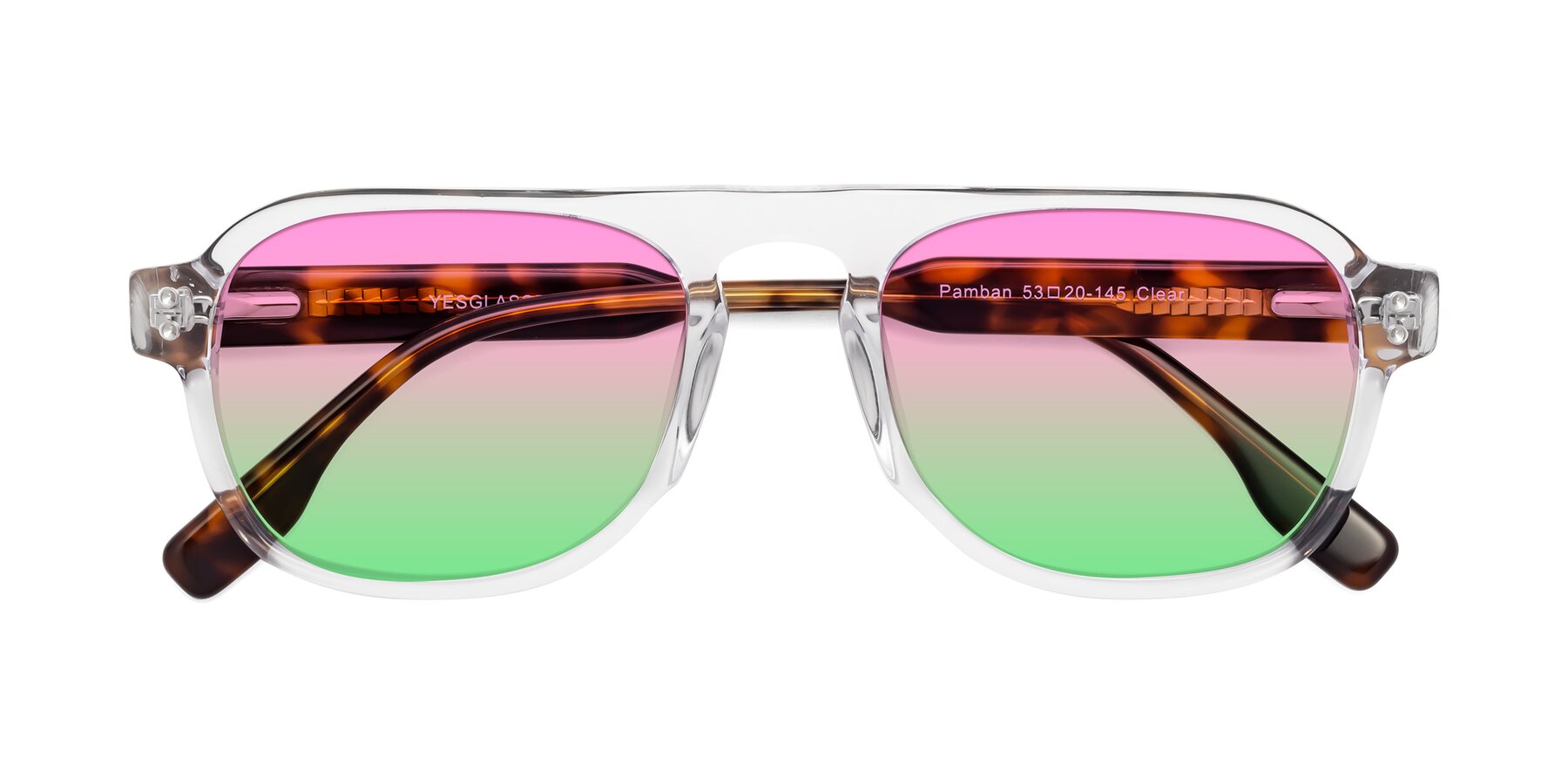 Folded Front of Pamban in Clear with Pink / Green Gradient Lenses