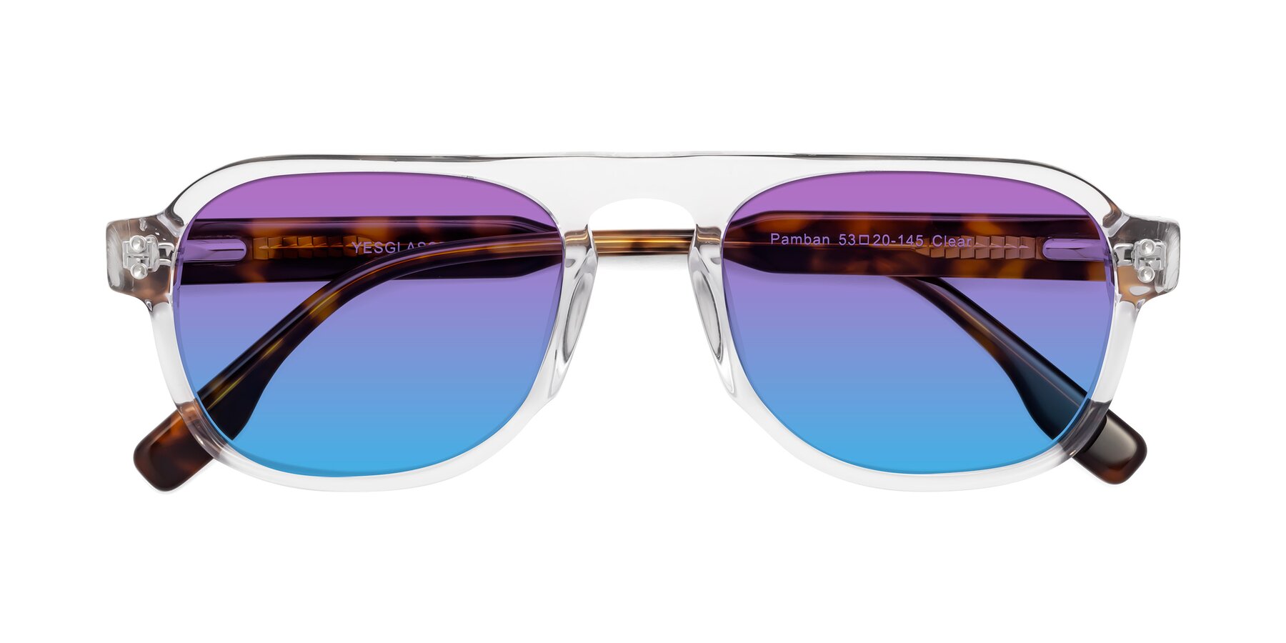 Folded Front of Pamban in Clear with Purple / Blue Gradient Lenses