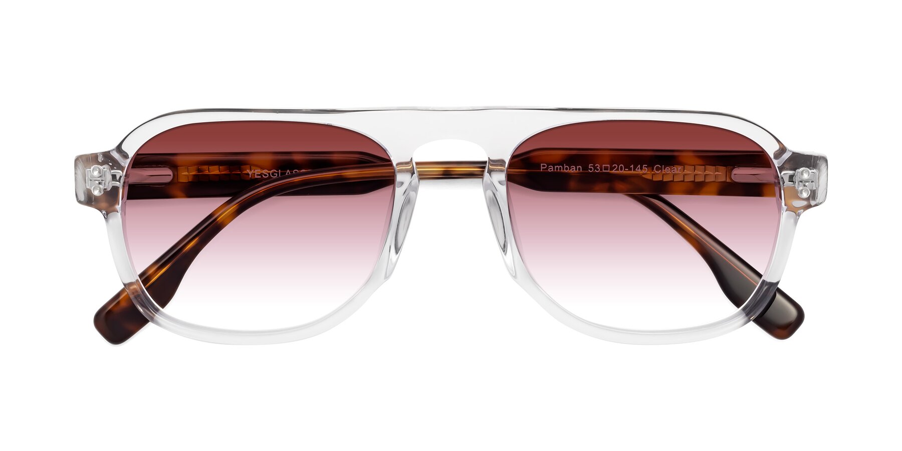 Folded Front of Pamban in Clear with Garnet Gradient Lenses