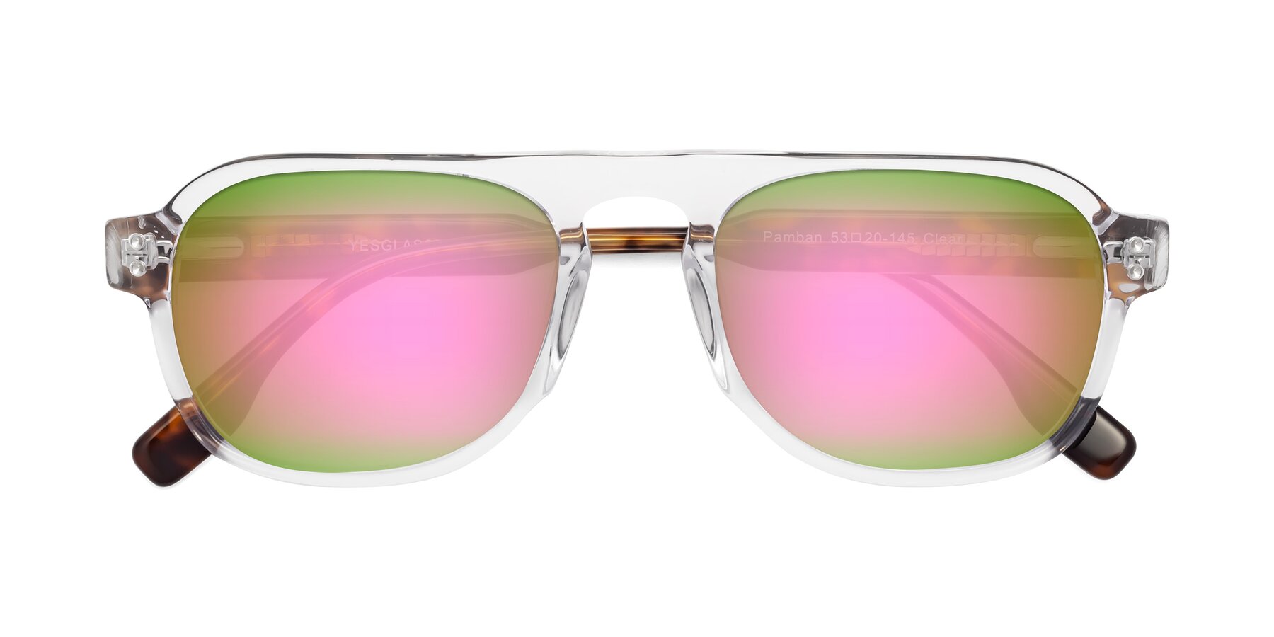 Folded Front of Pamban in Clear with Pink Mirrored Lenses