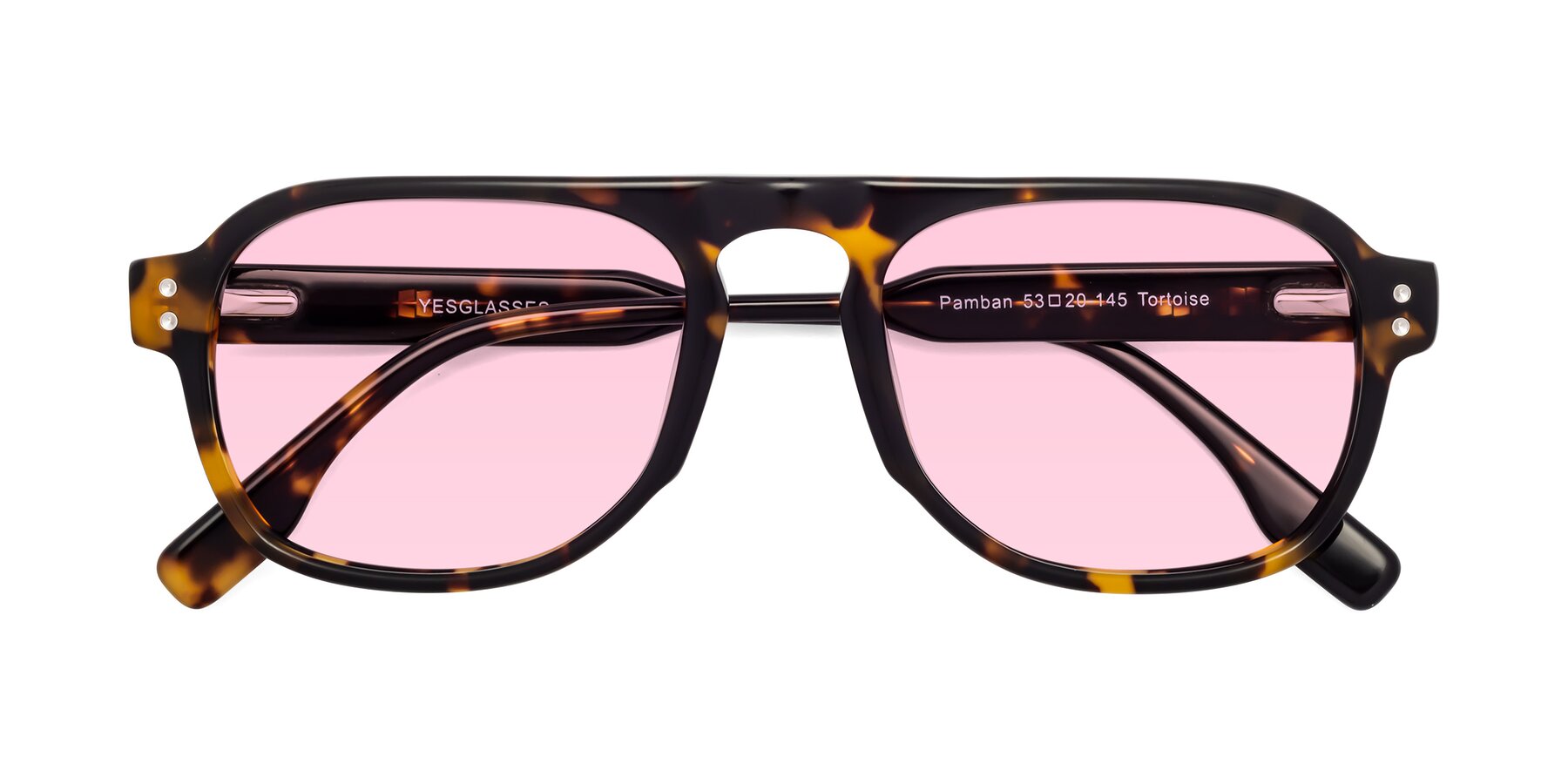 Folded Front of Pamban in Tortoise with Light Pink Tinted Lenses