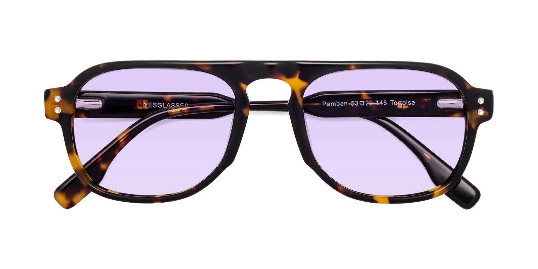 Folded Front of Pamban in Tortoise with Light Purple Tinted Lenses