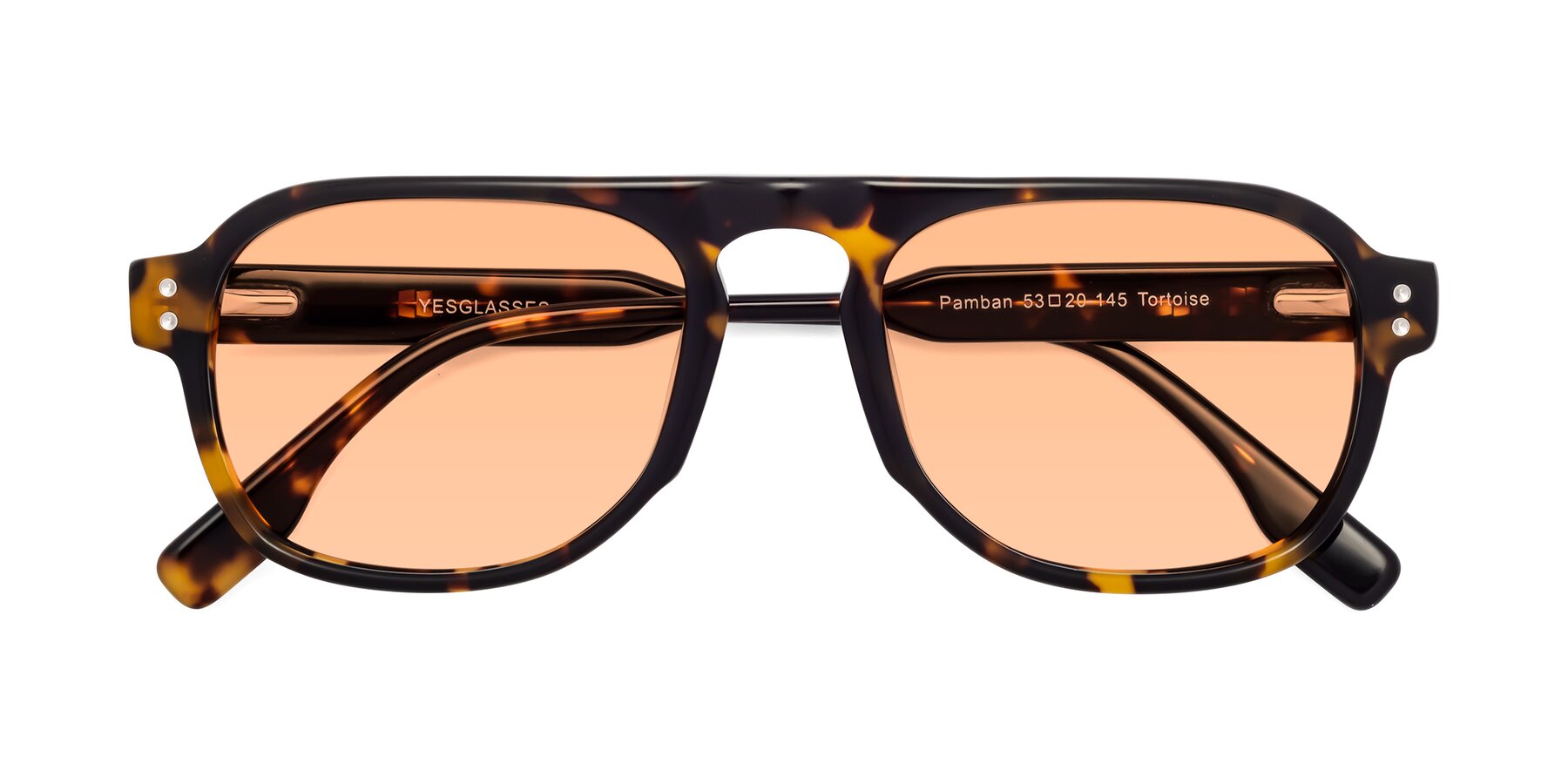 Folded Front of Pamban in Tortoise with Light Orange Tinted Lenses