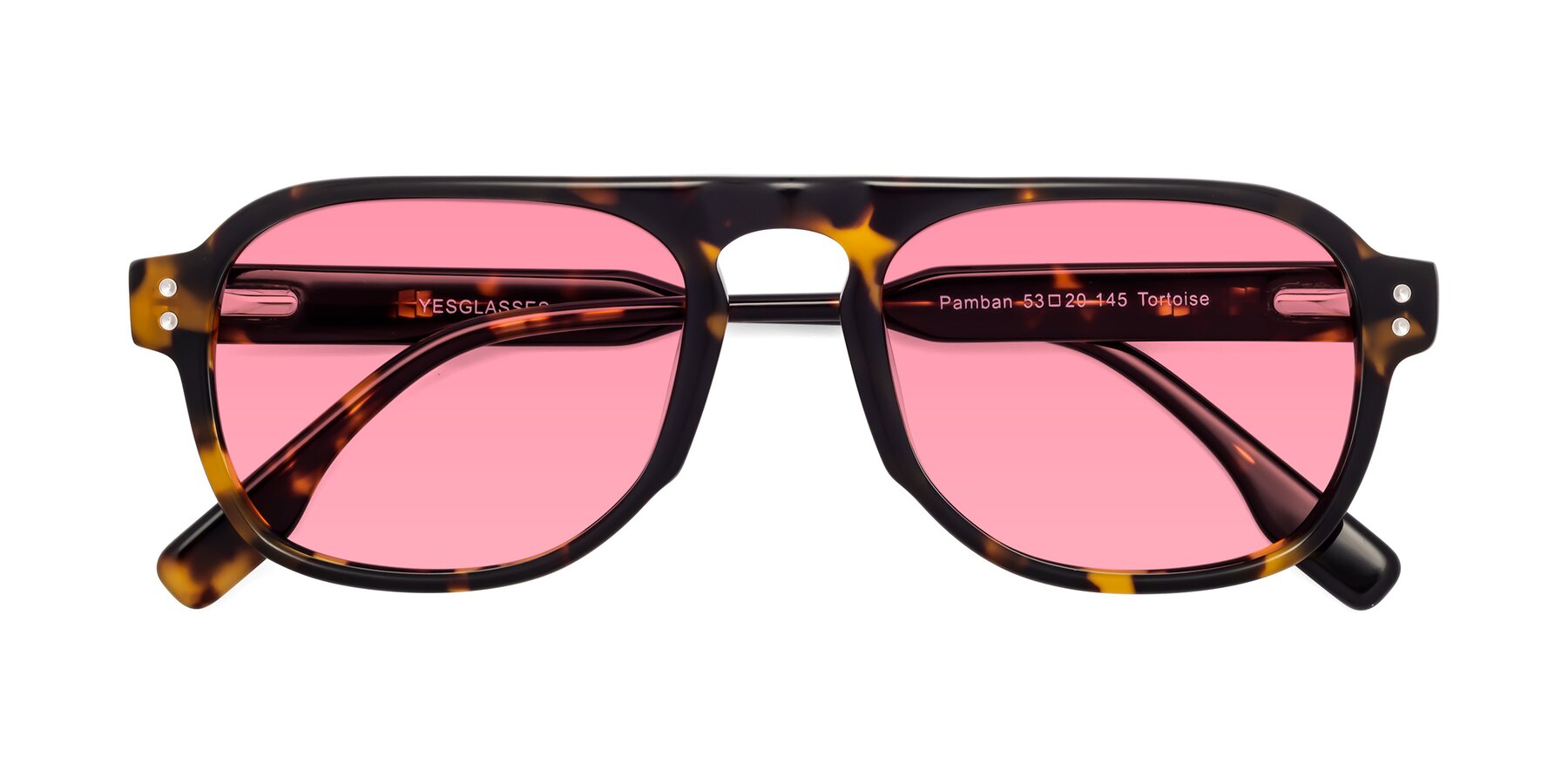 Folded Front of Pamban in Tortoise with Pink Tinted Lenses