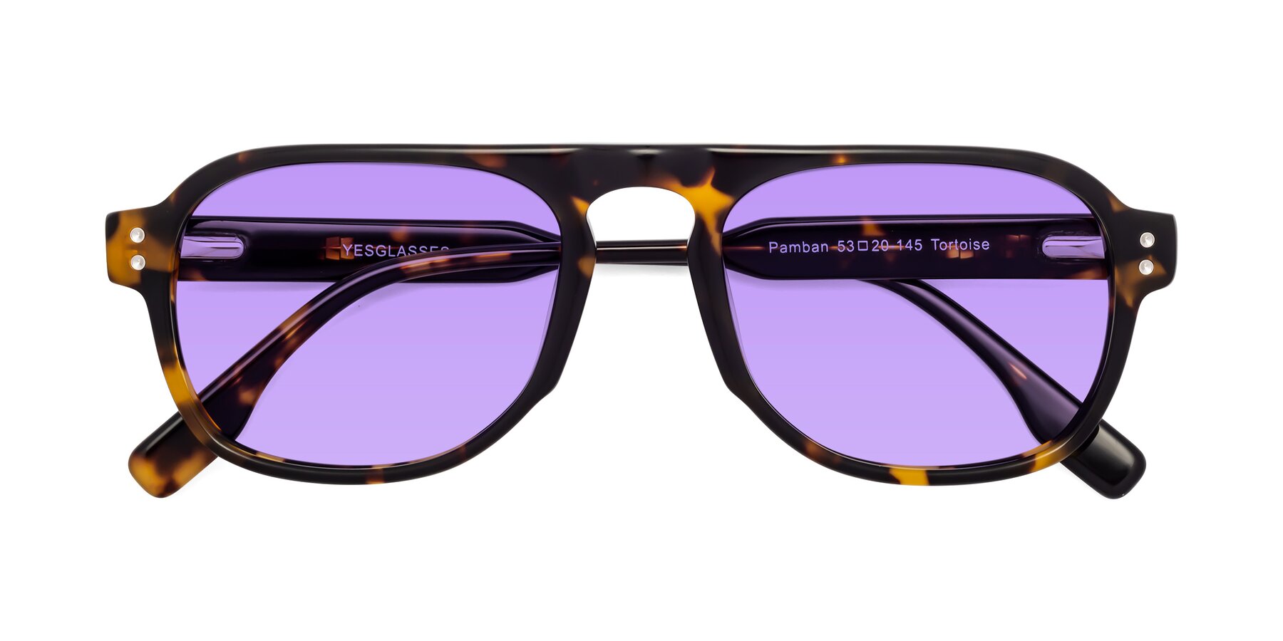 Folded Front of Pamban in Tortoise with Medium Purple Tinted Lenses