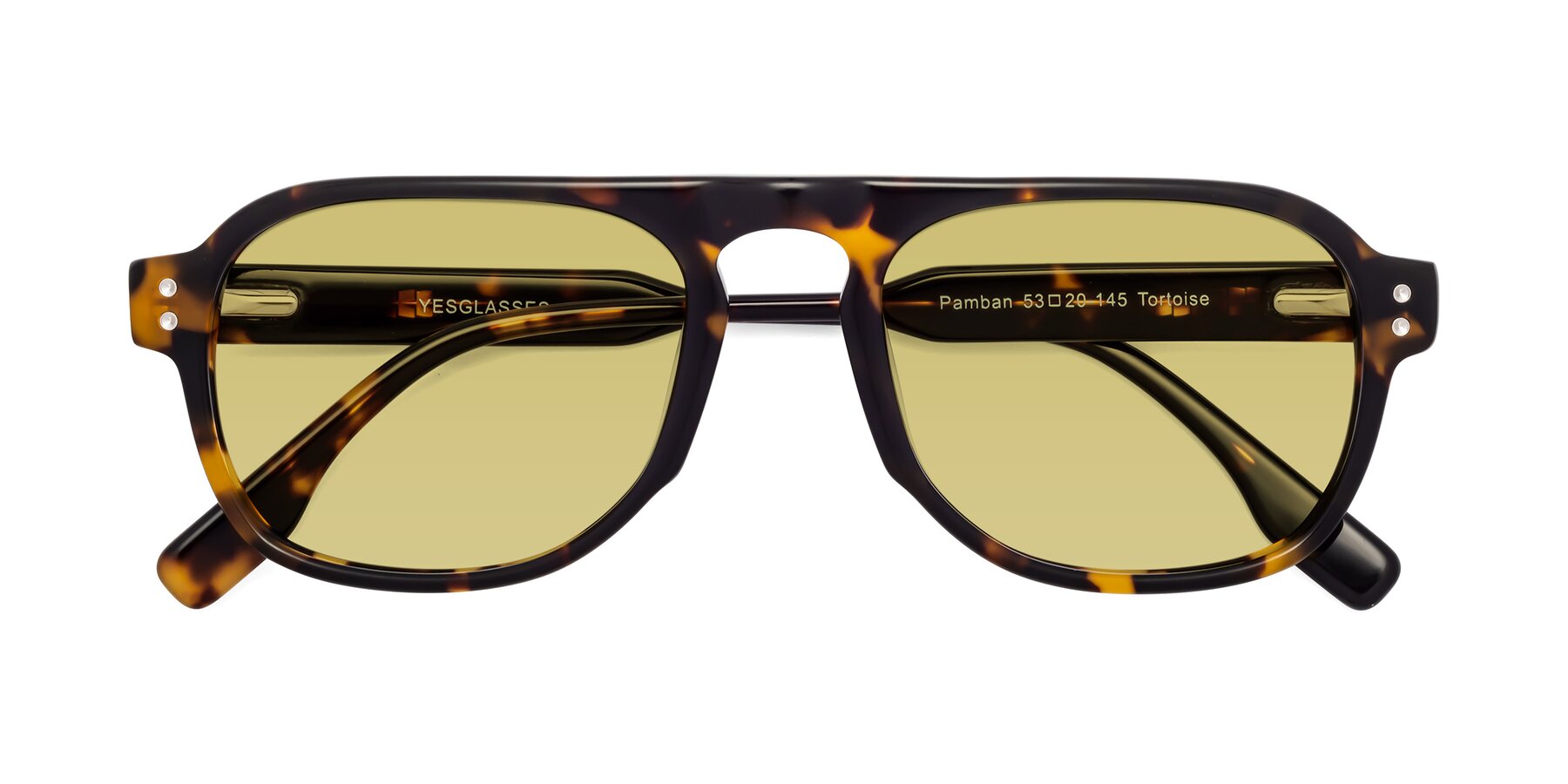 Folded Front of Pamban in Tortoise with Medium Champagne Tinted Lenses