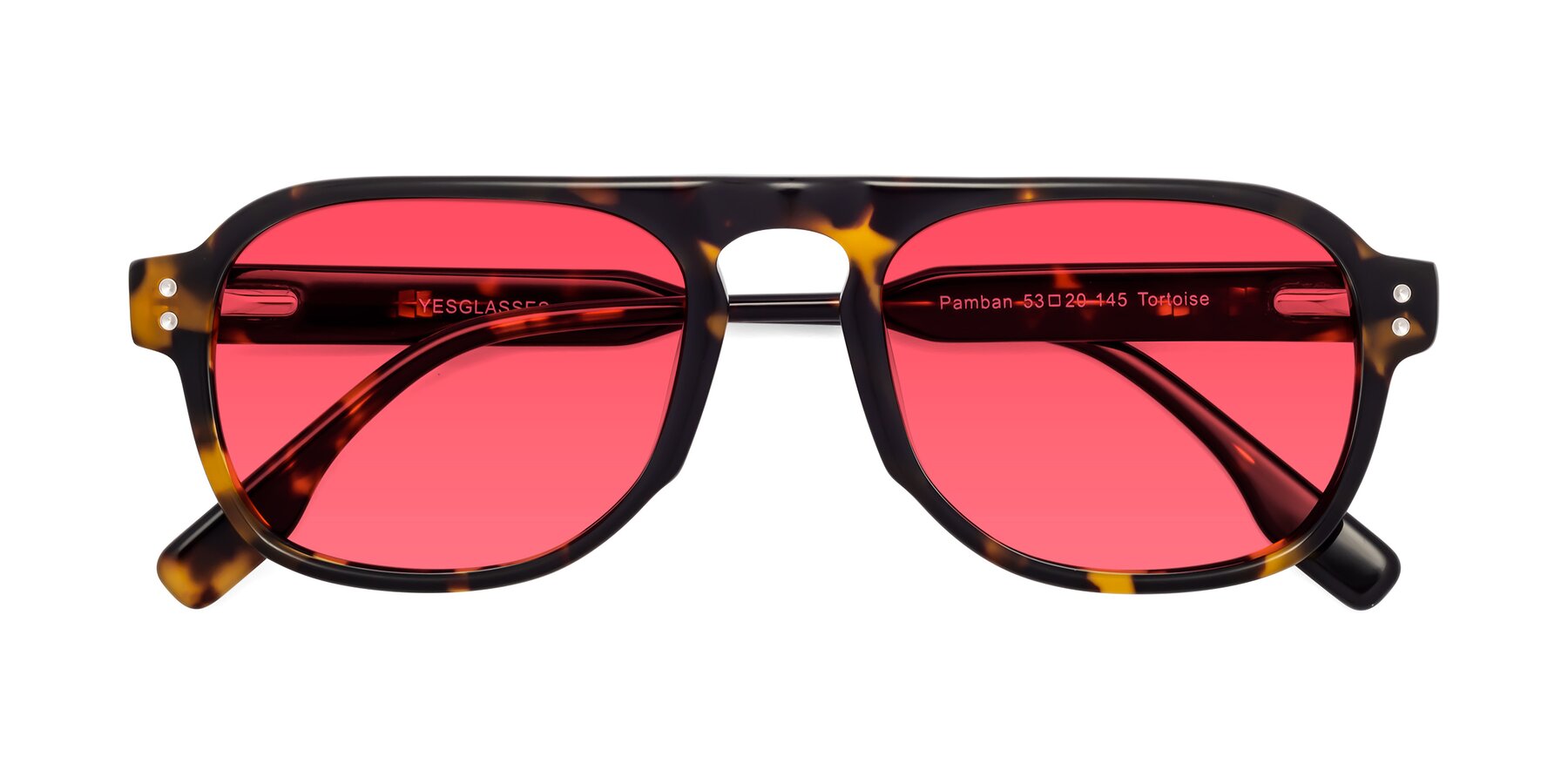 Folded Front of Pamban in Tortoise with Red Tinted Lenses