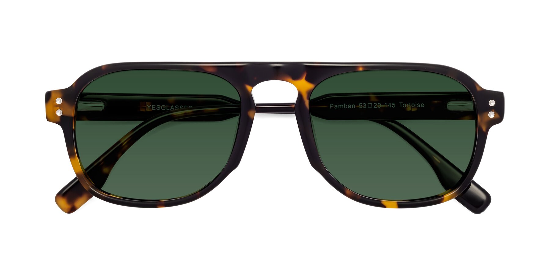 Folded Front of Pamban in Tortoise with Green Tinted Lenses