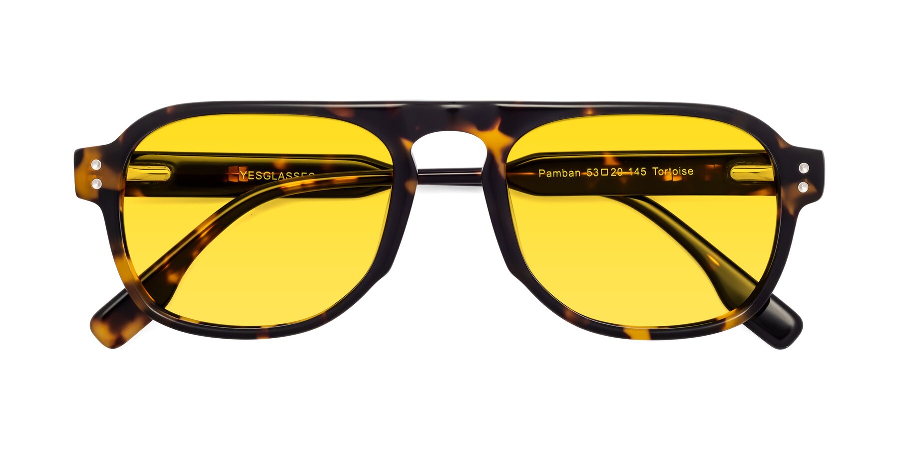 Folded Front of Pamban in Tortoise with Yellow Tinted Lenses
