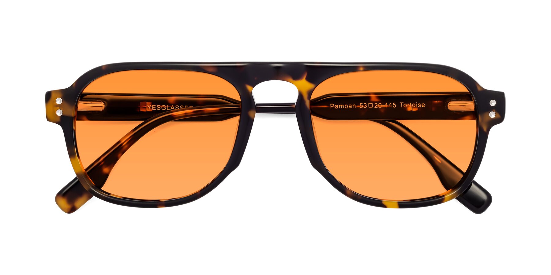 Folded Front of Pamban in Tortoise with Orange Tinted Lenses