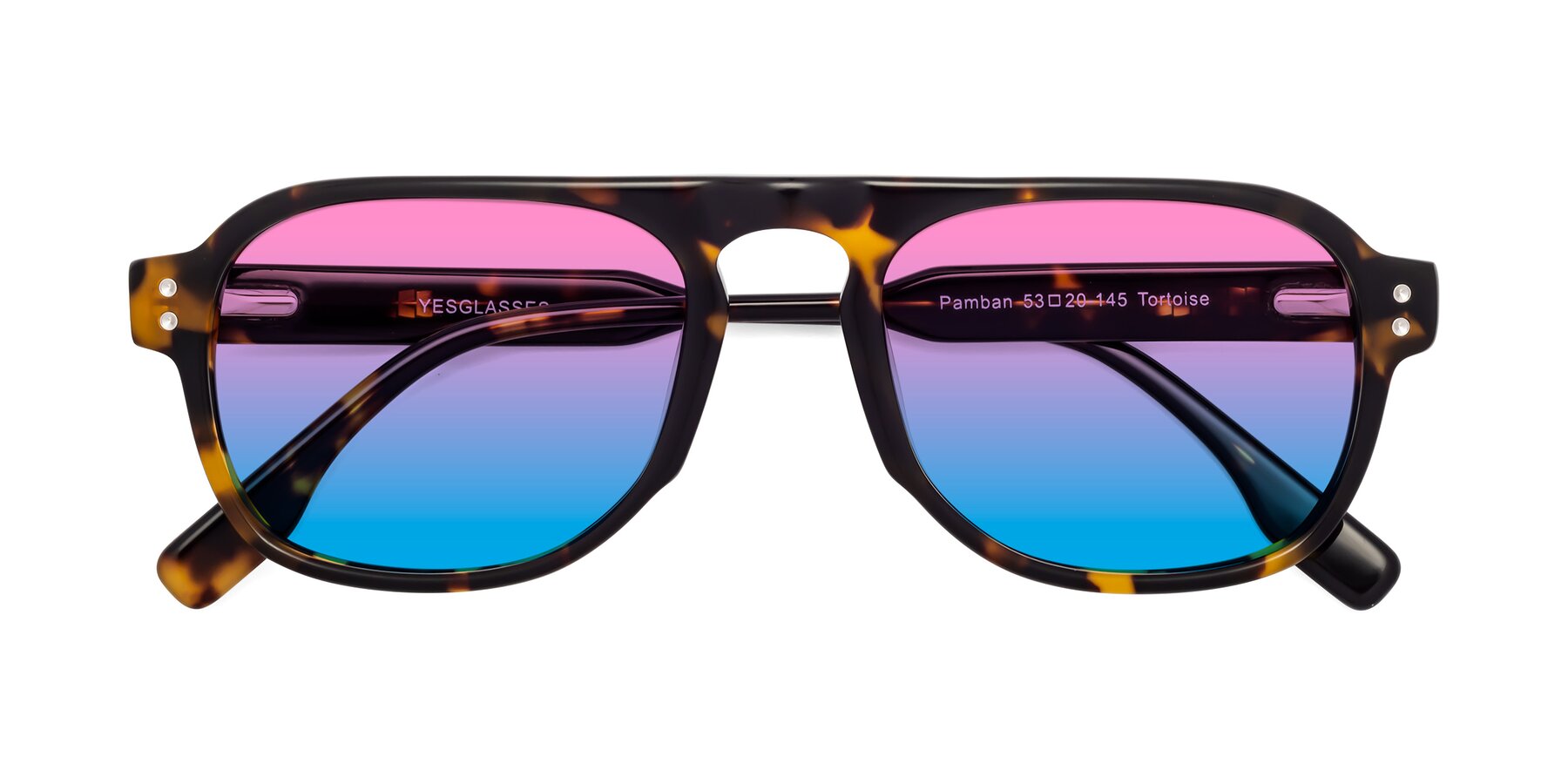 Folded Front of Pamban in Tortoise with Pink / Blue Gradient Lenses