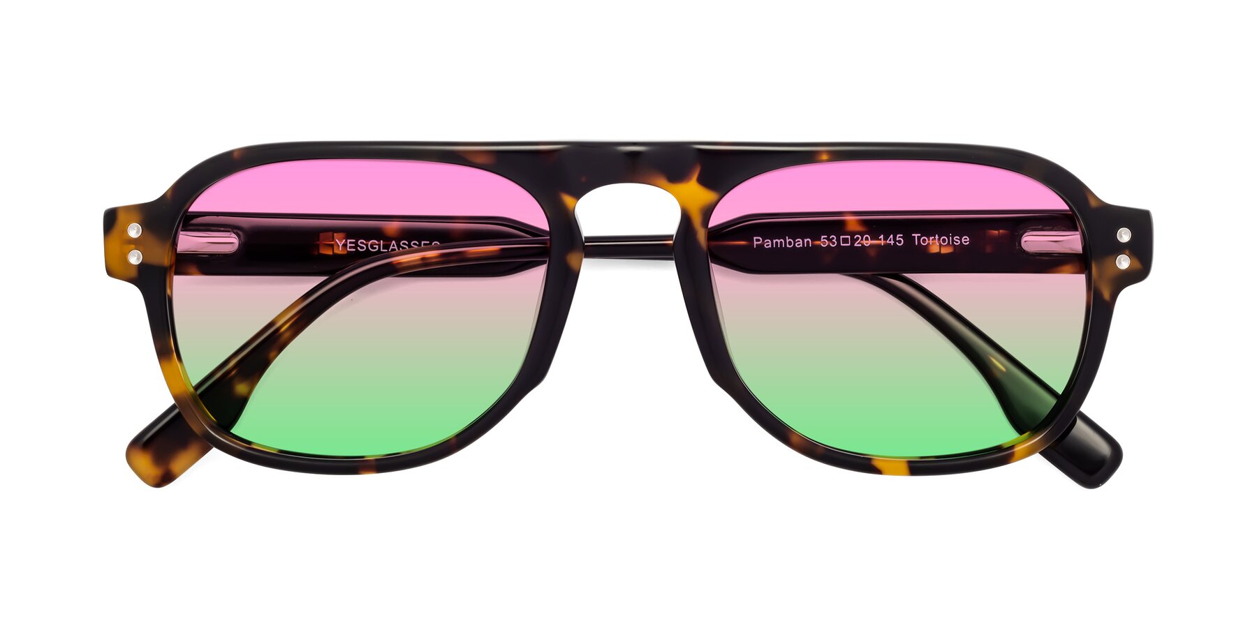Folded Front of Pamban in Tortoise with Pink / Green Gradient Lenses