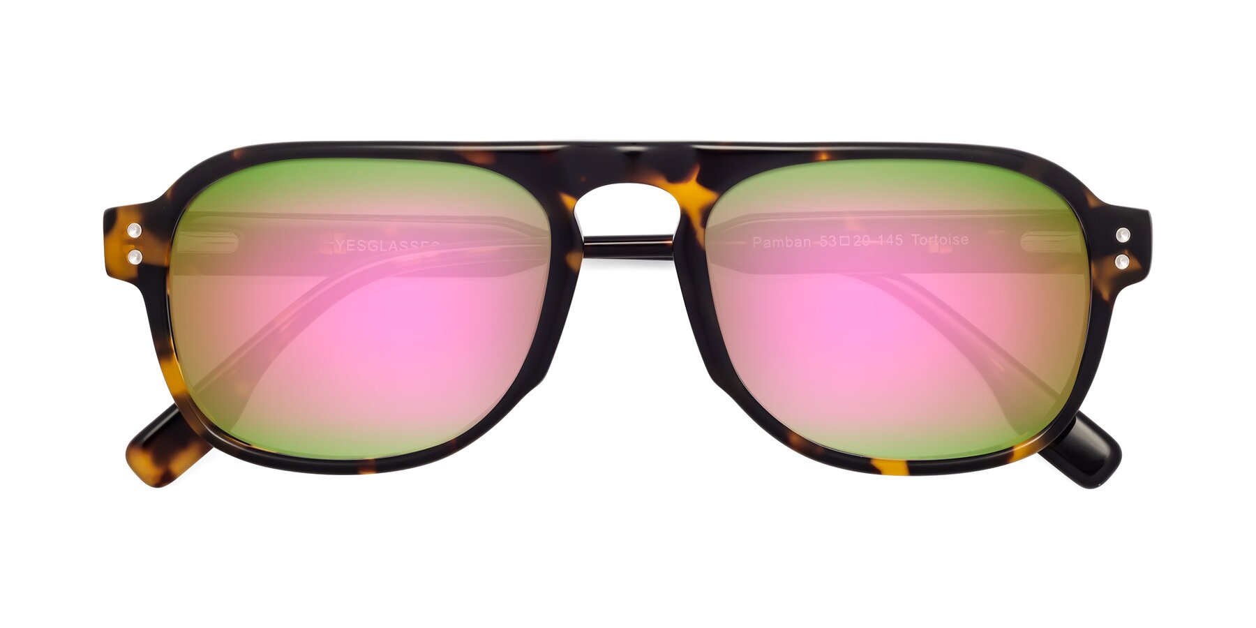 Folded Front of Pamban in Tortoise with Pink Mirrored Lenses