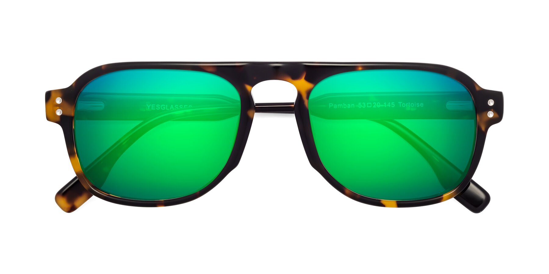 Folded Front of Pamban in Tortoise with Green Mirrored Lenses