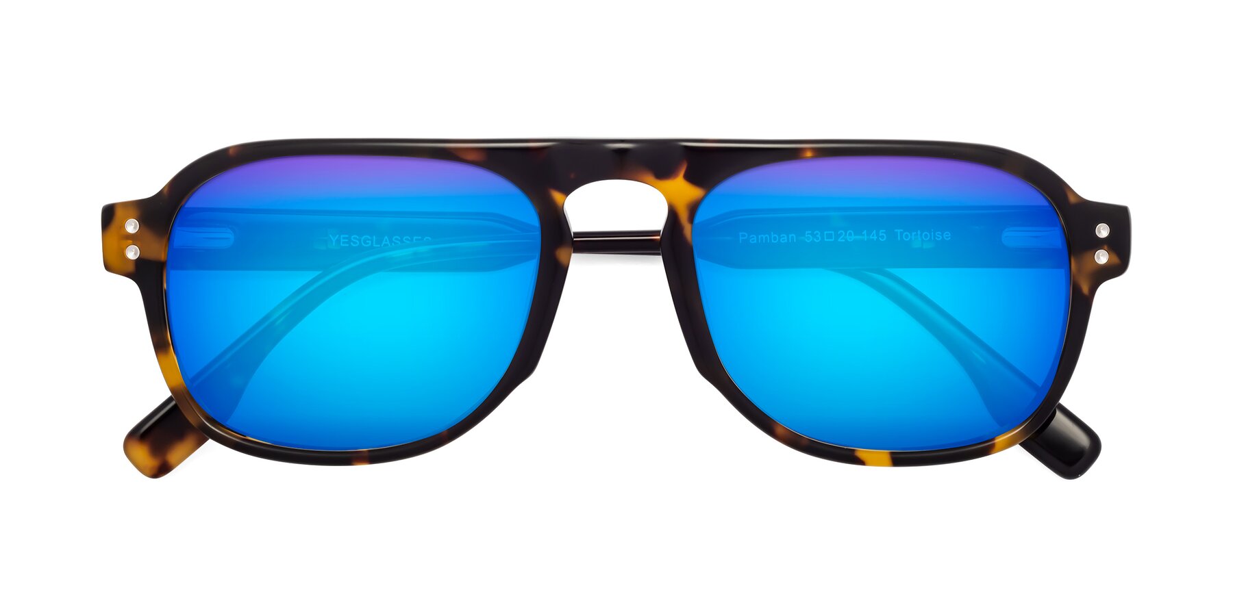 Folded Front of Pamban in Tortoise with Blue Mirrored Lenses