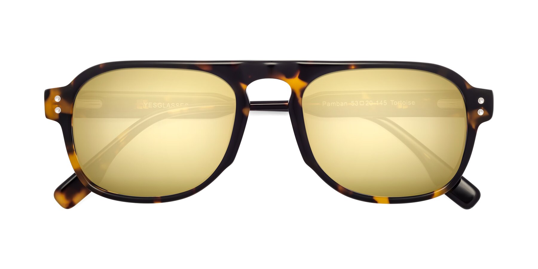 Folded Front of Pamban in Tortoise with Gold Mirrored Lenses