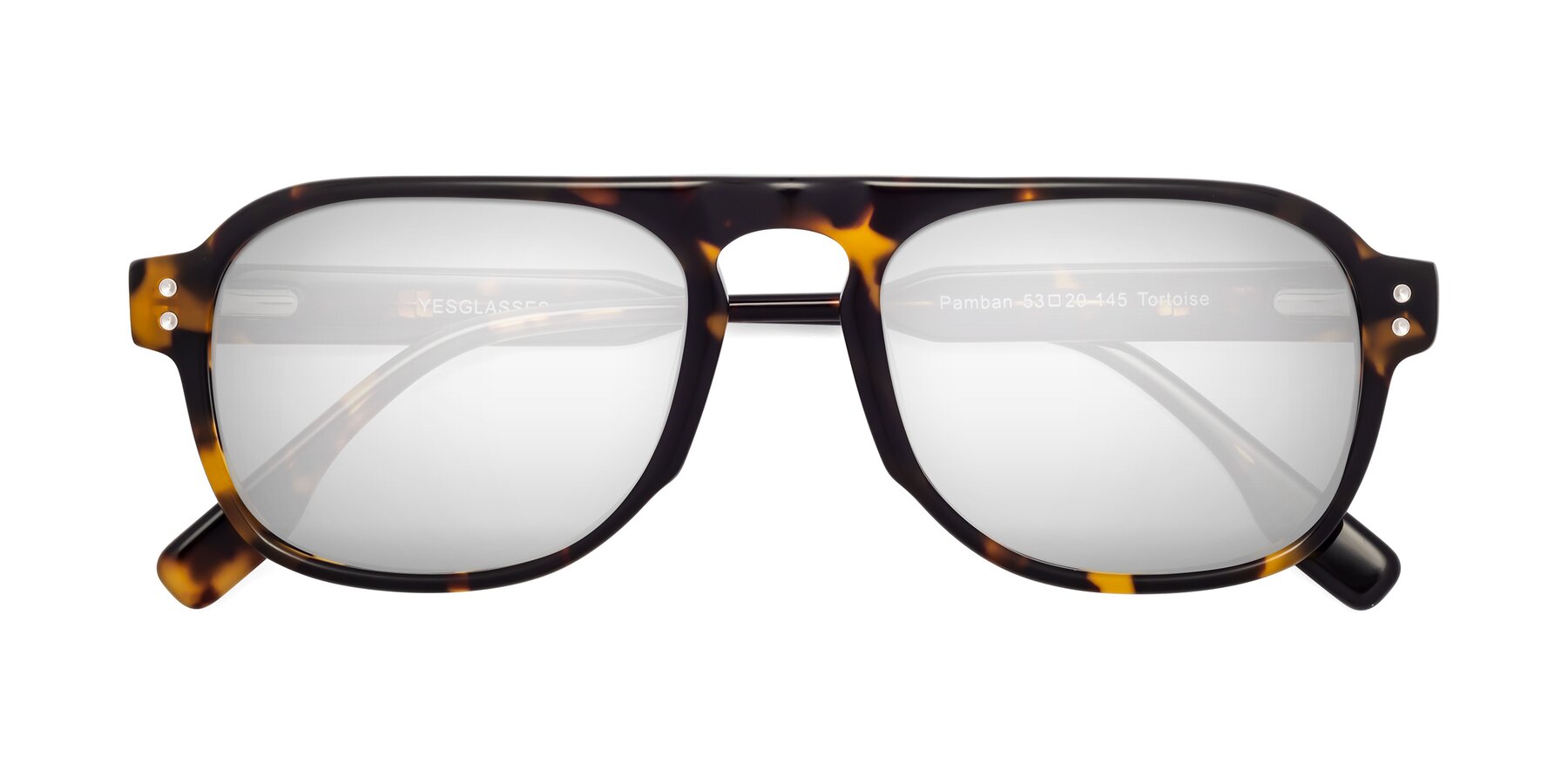 Folded Front of Pamban in Tortoise with Silver Mirrored Lenses
