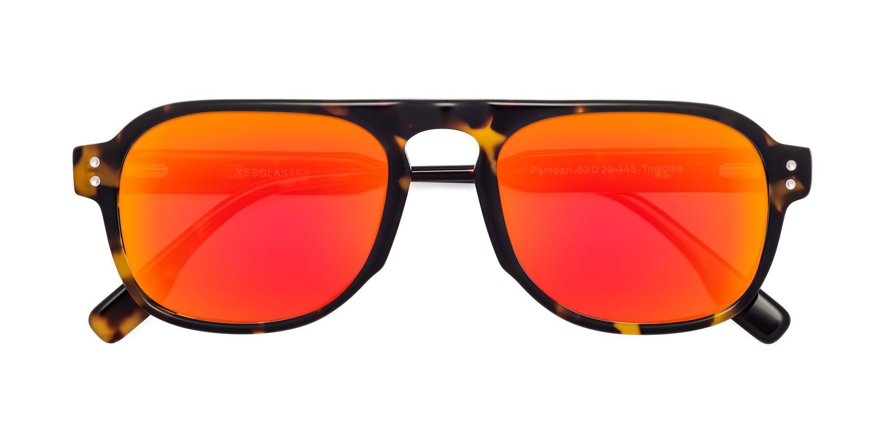 Folded Front of Pamban in Tortoise with Red Gold Mirrored Lenses