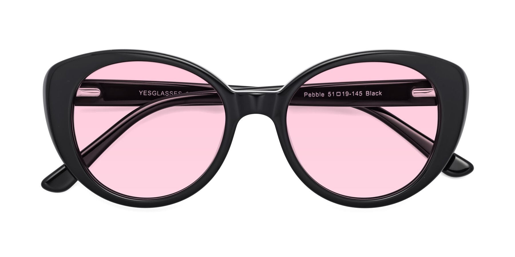 Folded Front of Pebble in Black with Light Pink Tinted Lenses