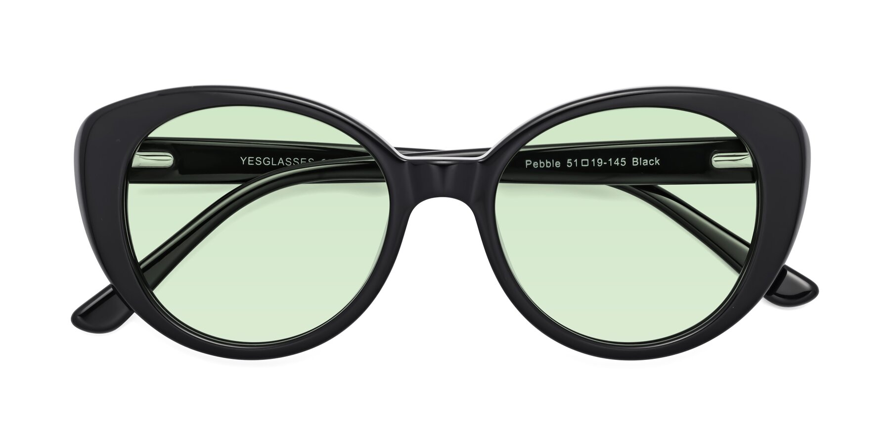 Folded Front of Pebble in Black with Light Green Tinted Lenses