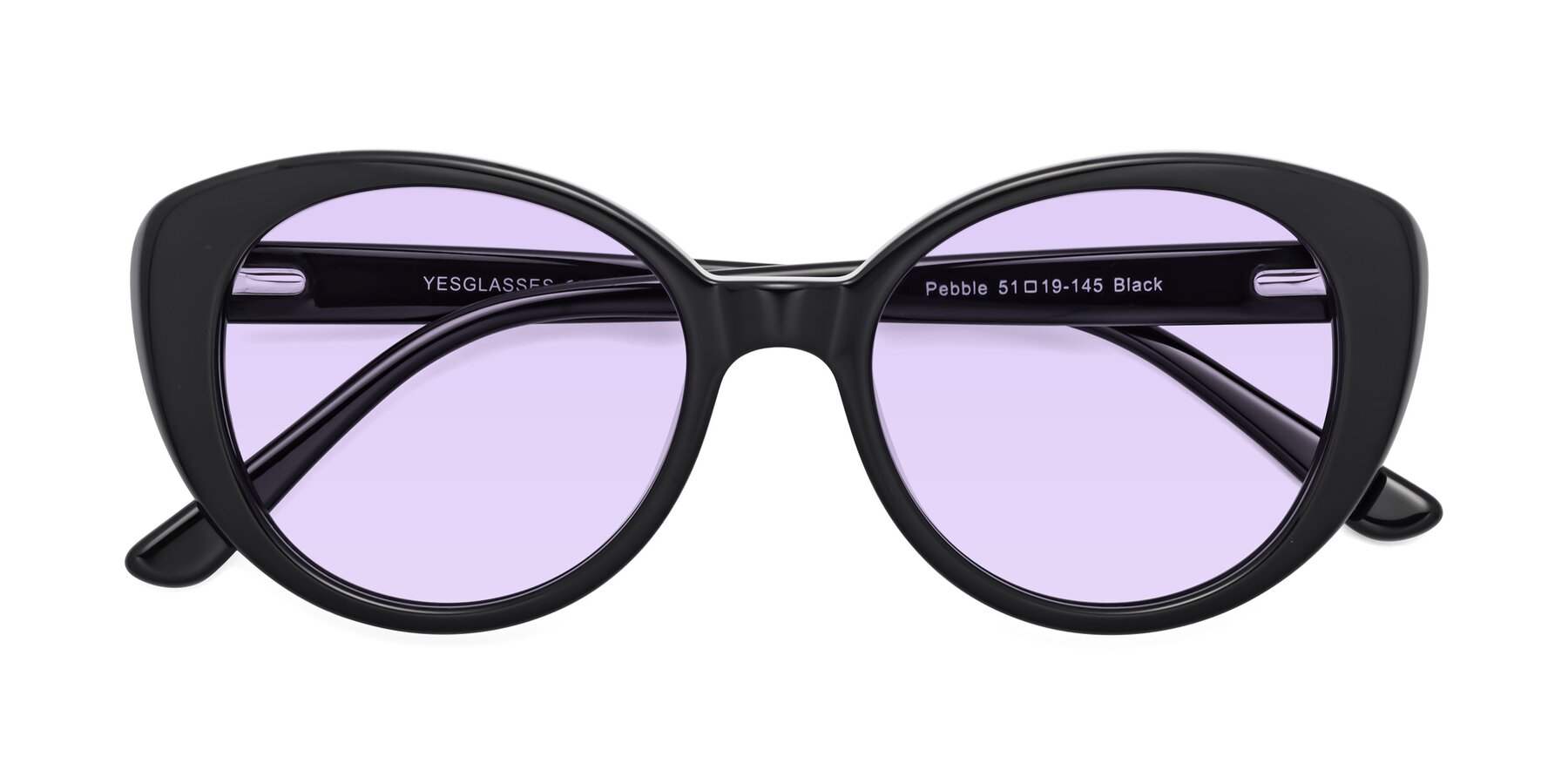 Folded Front of Pebble in Black with Light Purple Tinted Lenses