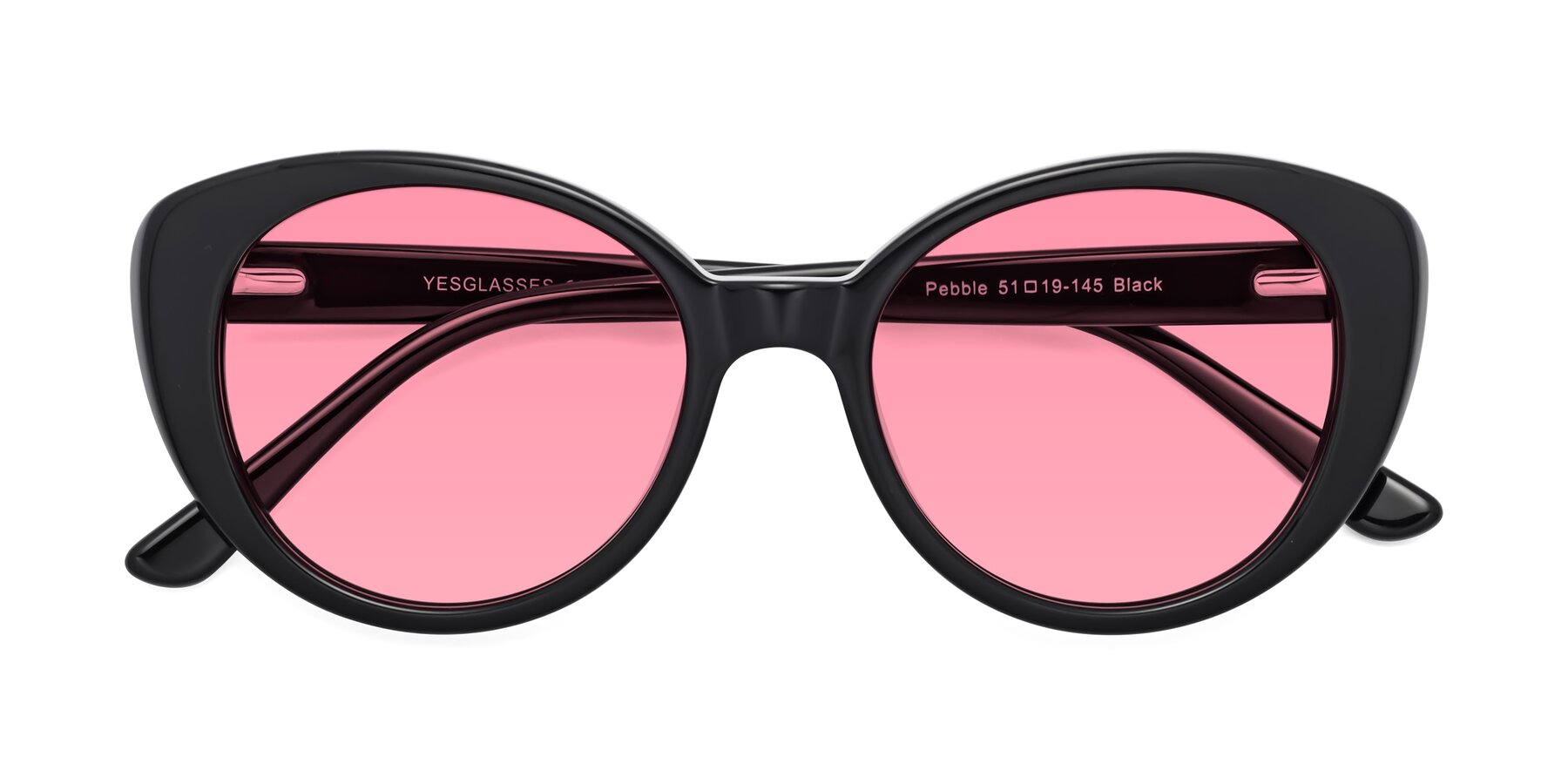 Folded Front of Pebble in Black with Pink Tinted Lenses