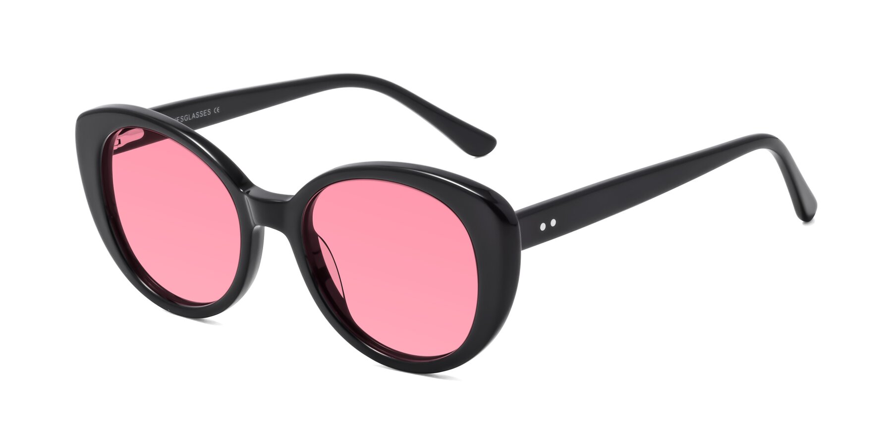 Angle of Pebble in Black with Pink Tinted Lenses
