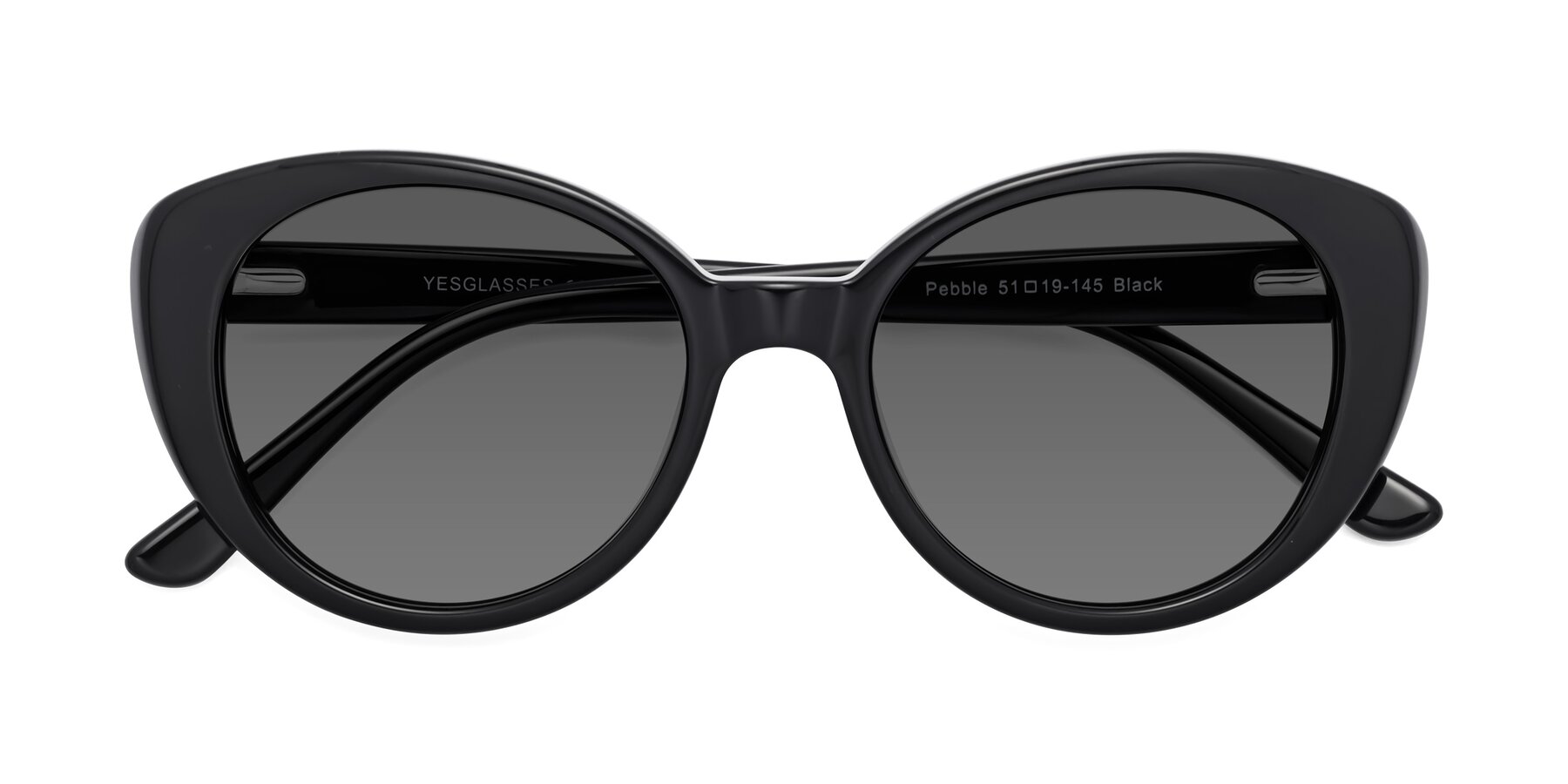 Folded Front of Pebble in Black with Medium Gray Tinted Lenses