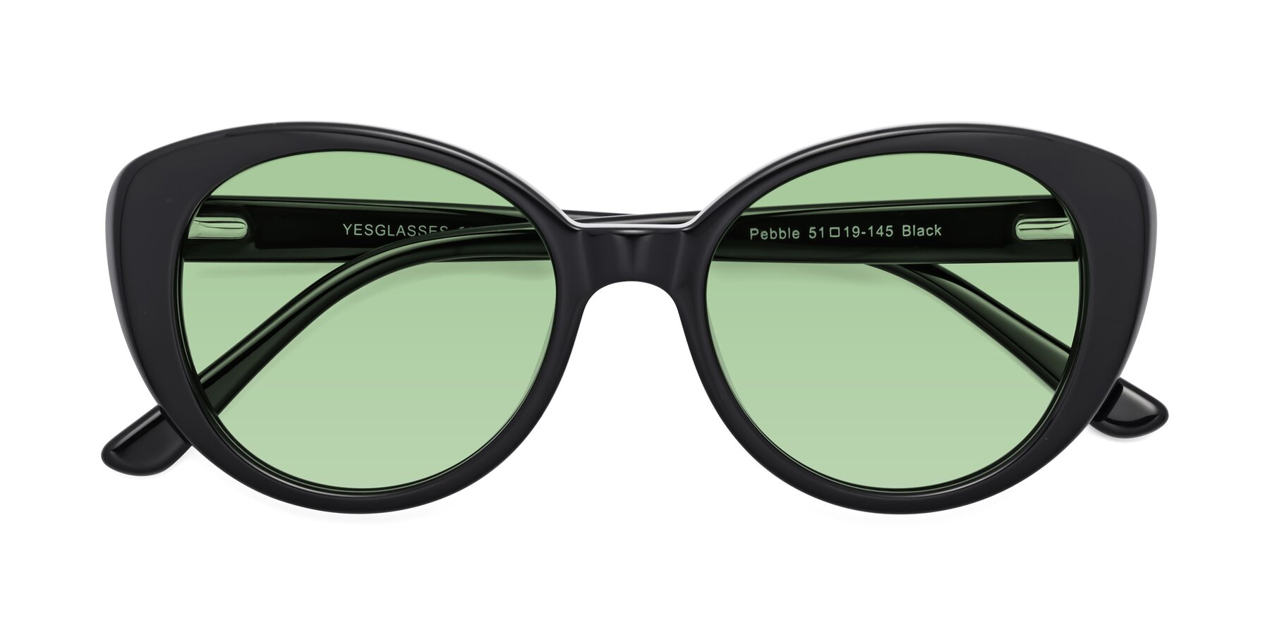 Folded Front of Pebble in Black with Medium Green Tinted Lenses