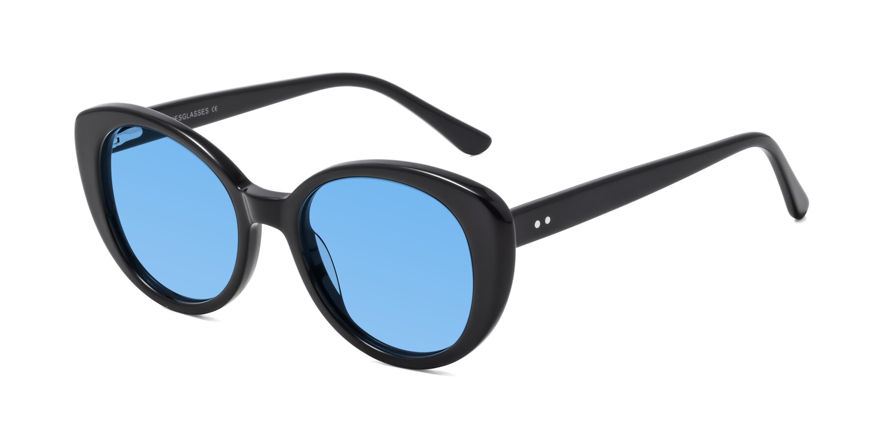 Angle of Pebble in Black with Medium Blue Tinted Lenses
