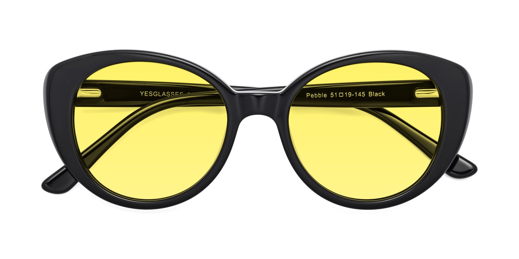 Folded Front of Pebble in Black with Medium Yellow Tinted Lenses