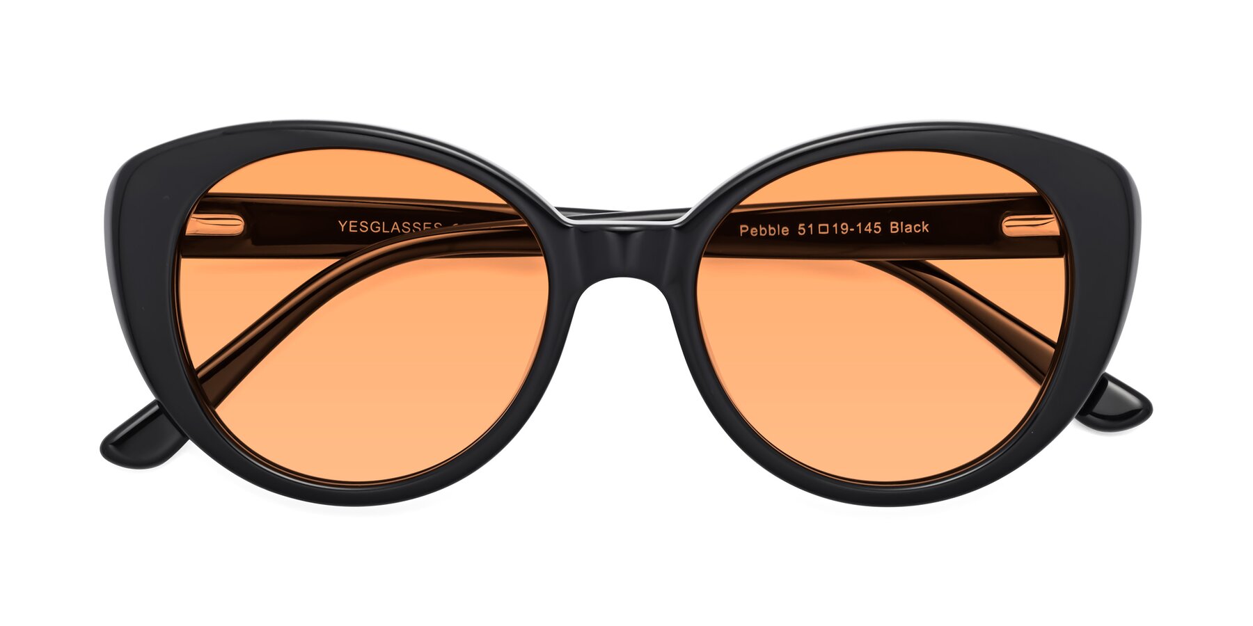 Folded Front of Pebble in Black with Medium Orange Tinted Lenses