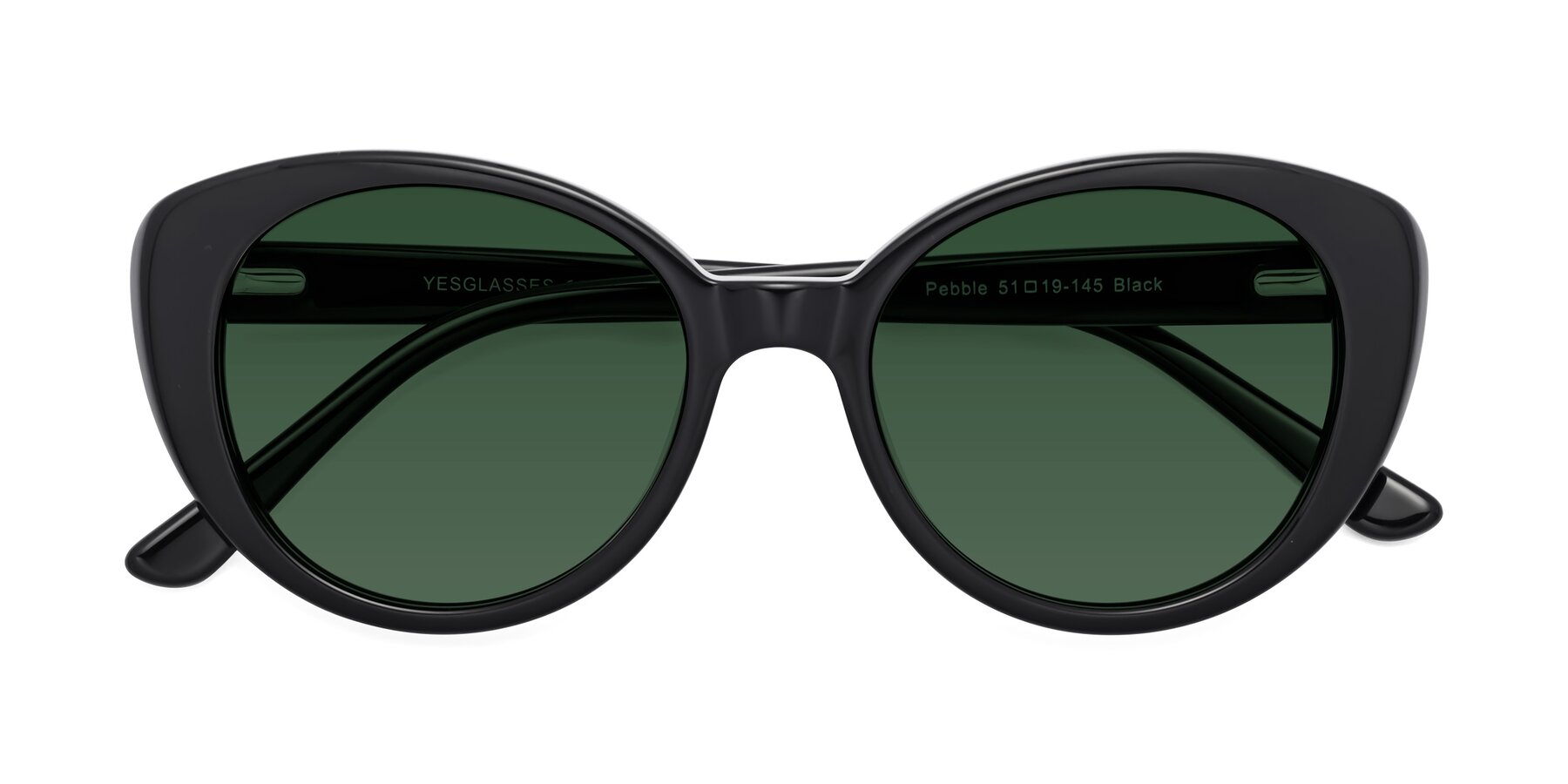 Folded Front of Pebble in Black with Green Tinted Lenses
