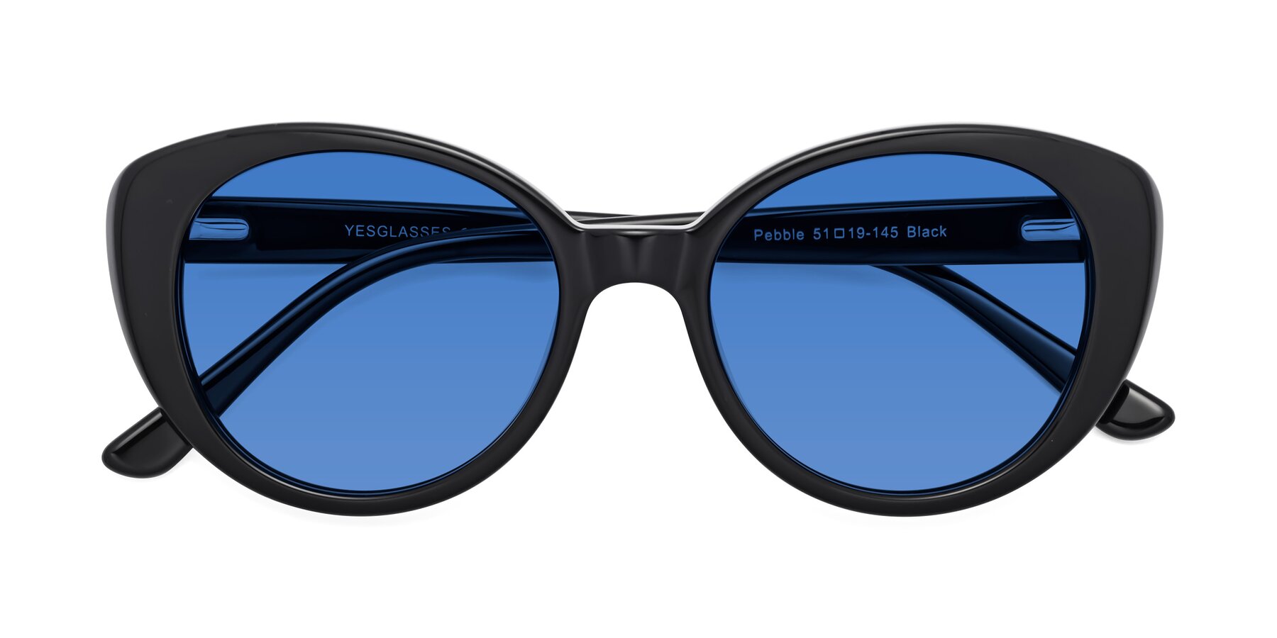 Folded Front of Pebble in Black with Blue Tinted Lenses