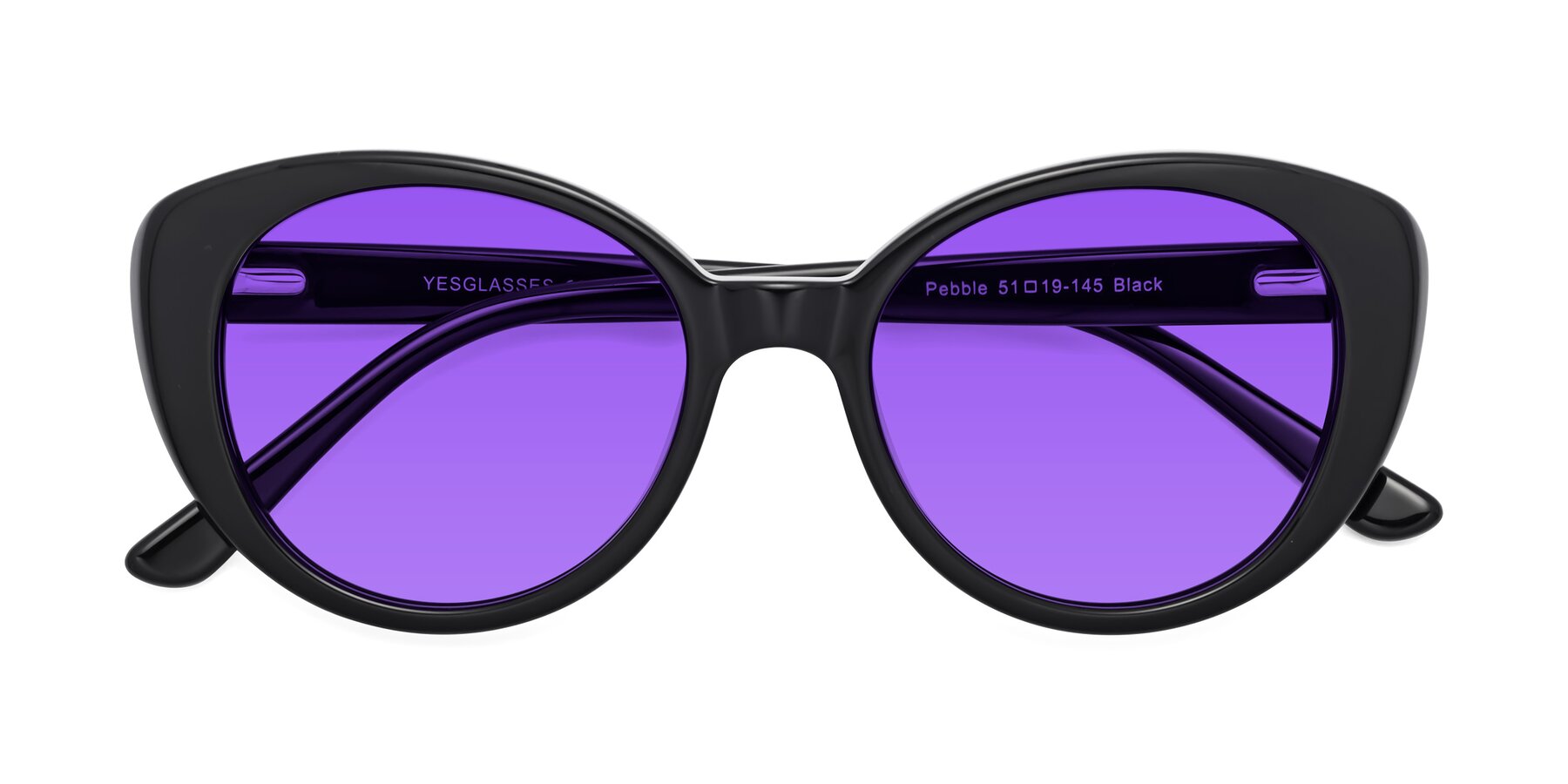 Folded Front of Pebble in Black with Purple Tinted Lenses