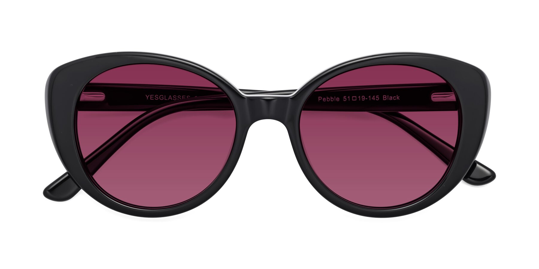 Folded Front of Pebble in Black with Wine Tinted Lenses