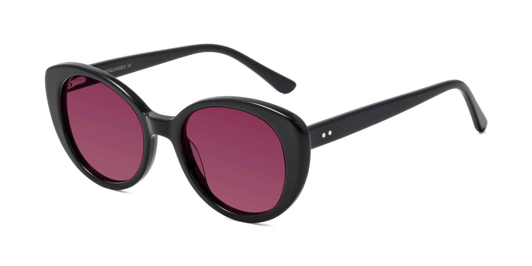 Angle of Pebble in Black with Wine Tinted Lenses