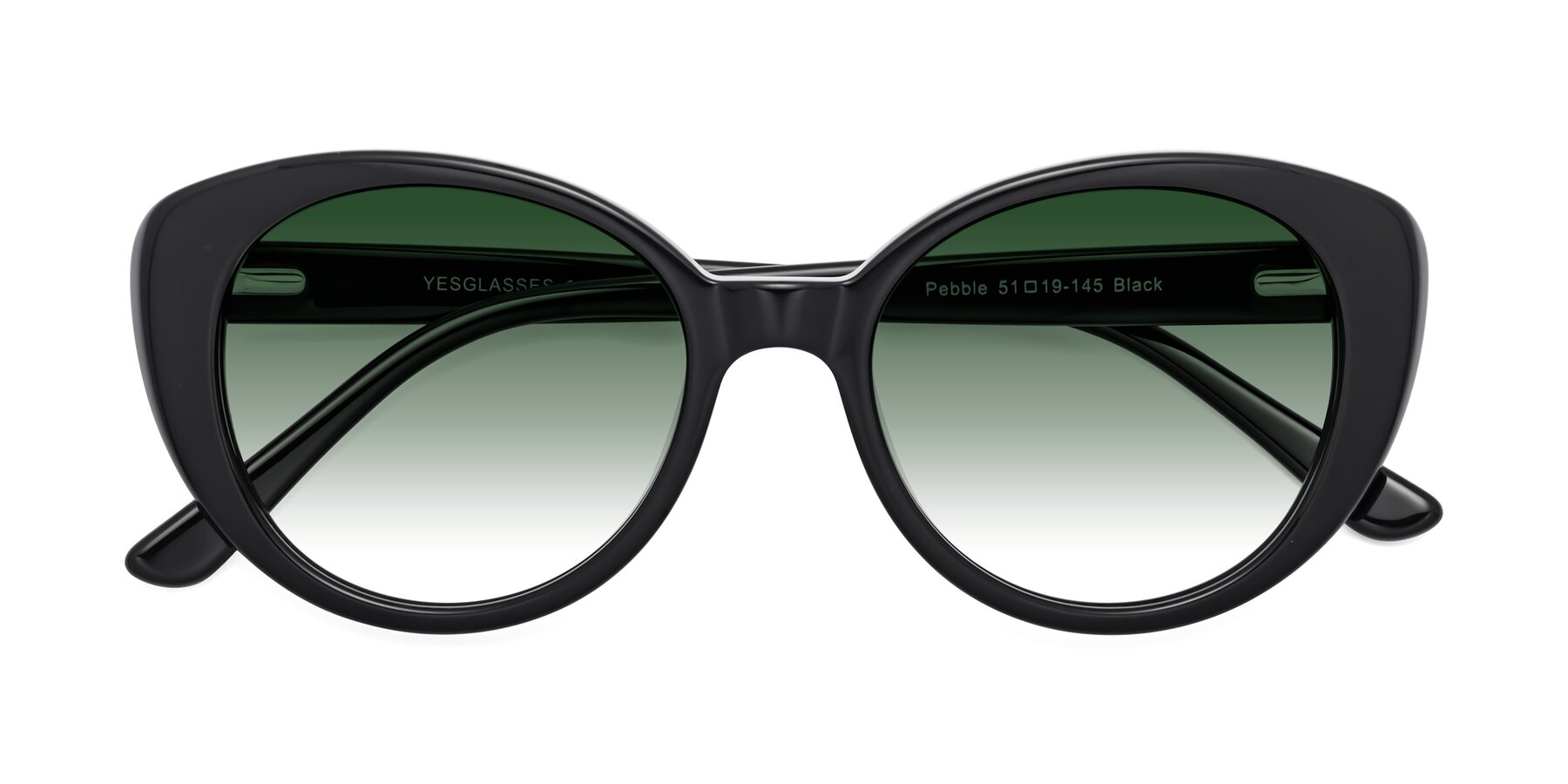 Folded Front of Pebble in Black with Green Gradient Lenses