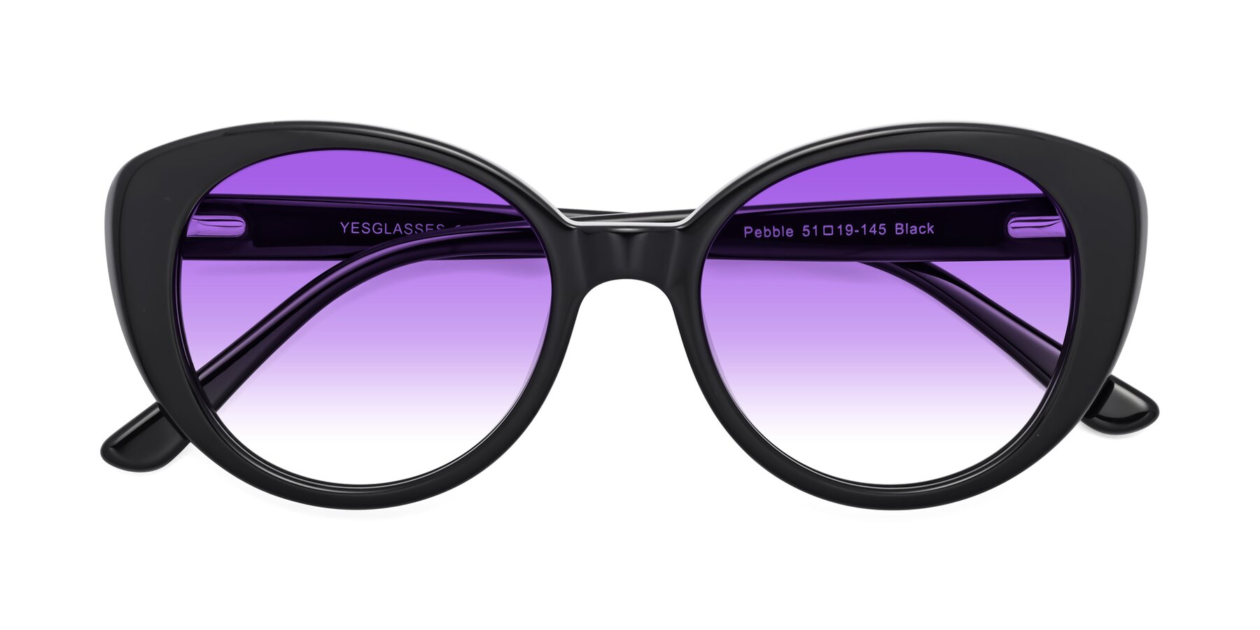 Folded Front of Pebble in Black with Purple Gradient Lenses