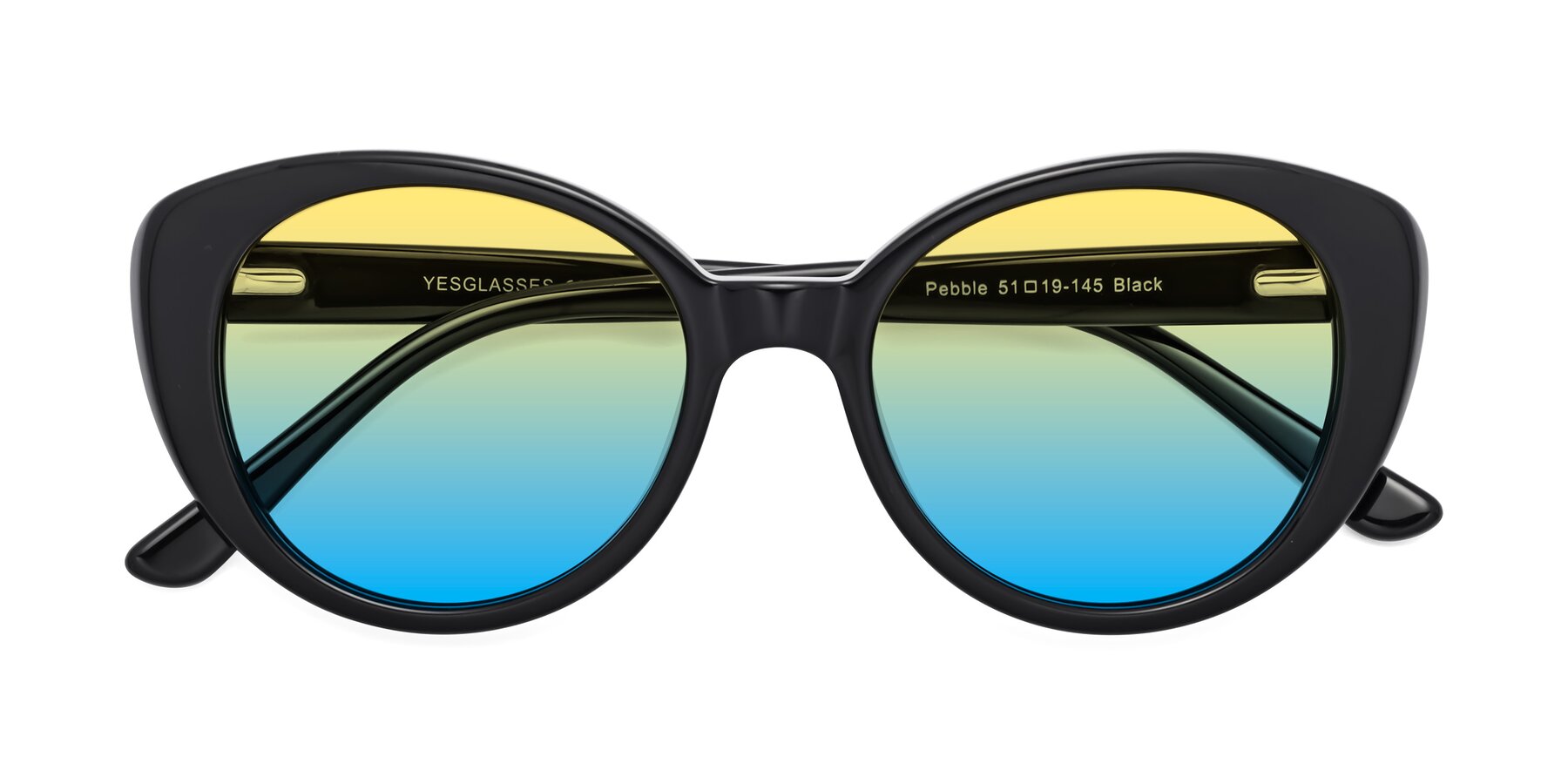 Folded Front of Pebble in Black with Yellow / Blue Gradient Lenses